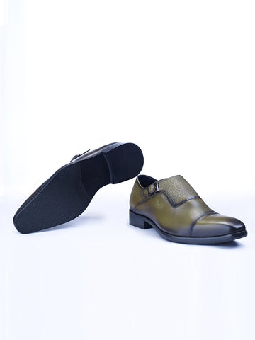 Single Buckle Monk Shoes With Zm Embossed Detail (Olive) - Zest Mélange  Single Buckle Monk Shoes With Zm Embossed Detail (Olive) - Zest Mélange