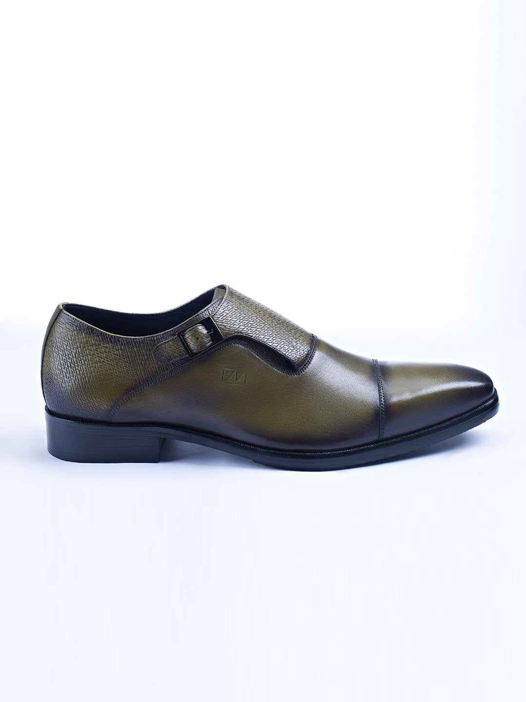 Single Buckle Monk Shoes With Zm Embossed Detail (Olive) - Zest Mélange  Single Buckle Monk Shoes With Zm Embossed Detail (Olive) - Zest Mélange