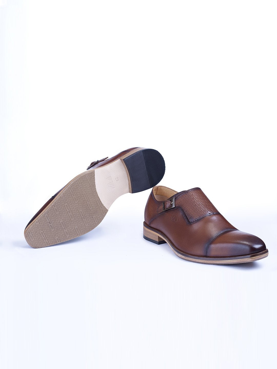 Single Buckle Monk Shoes With Zm Embossed Detail - Zest Mélange  Single Buckle Monk Shoes With Zm Embossed Detail - Zest Mélange