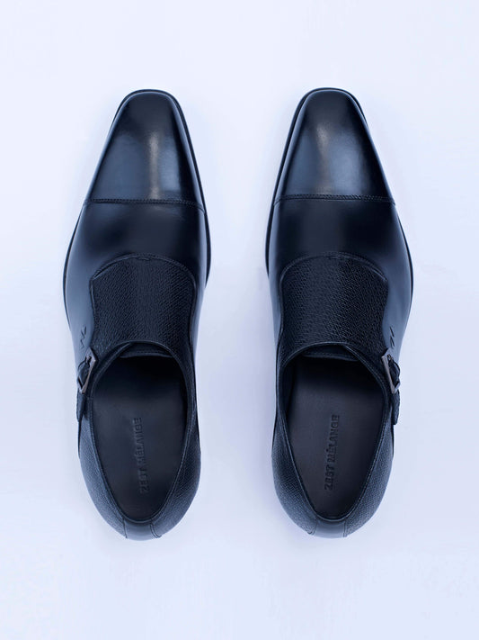 Single Buckle Monk Shoes With Zm Embossed Detail (Black) - Zest Mélange
