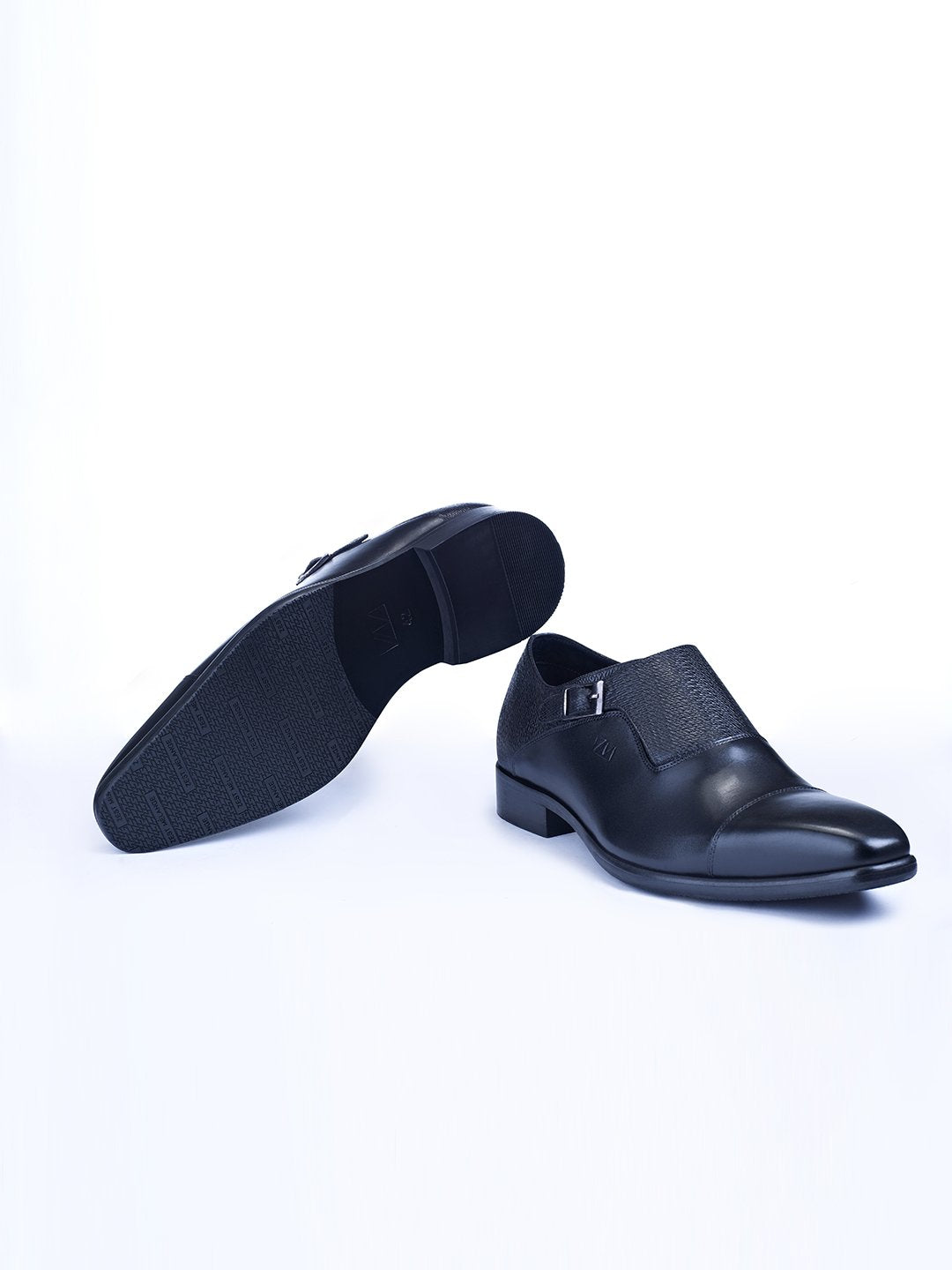 Single Buckle Monk Shoes With Zm Embossed Detail (Black) - Zest Mélange  Single Buckle Monk Shoes With Zm Embossed Detail (Black) - Zest Mélange
