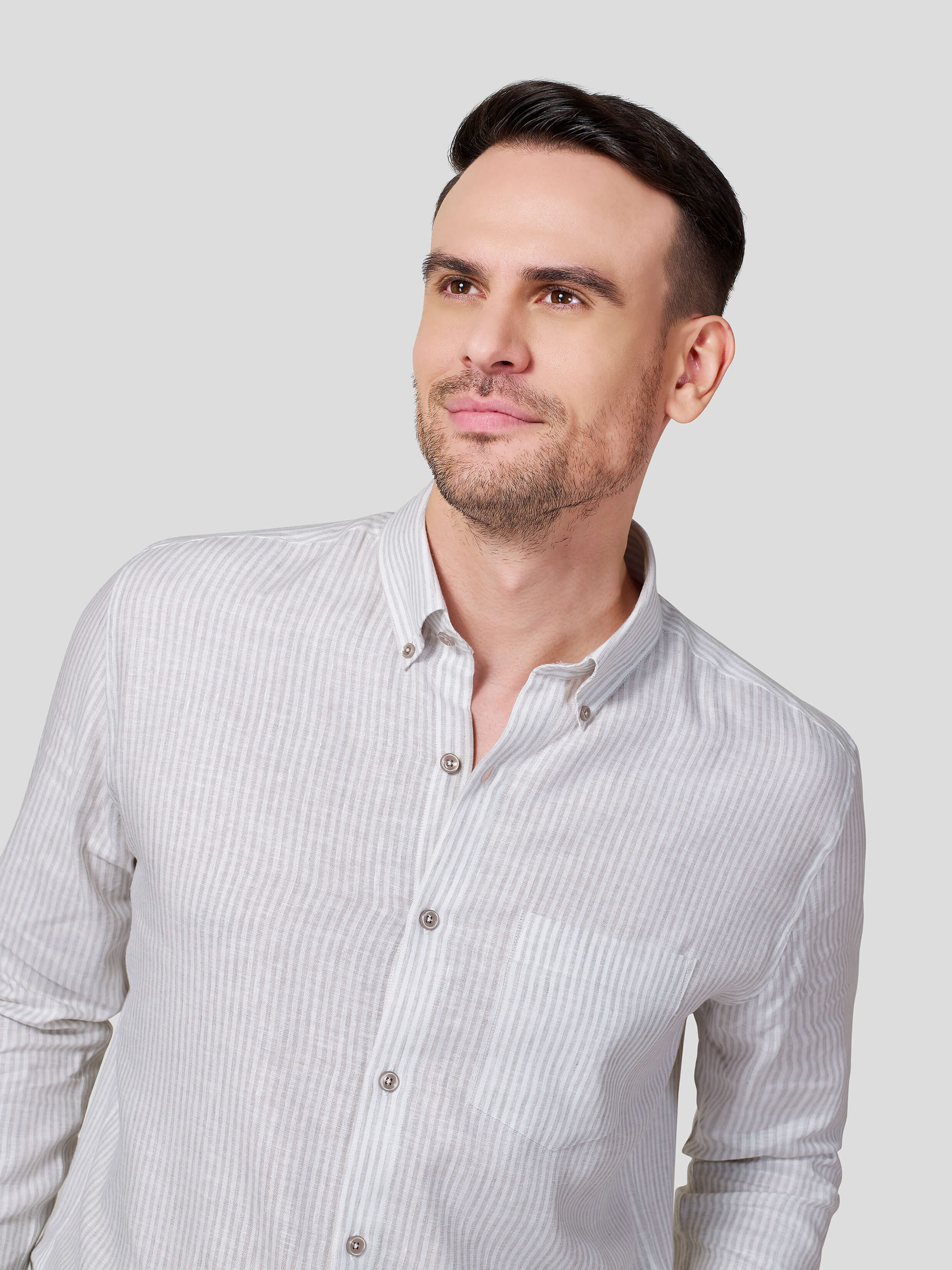 Classic Button-Down Stripe Shirt (Beige) - Zest Mélange Classic Button-Down Stripe Shirt (Beige) - Zest Mélange