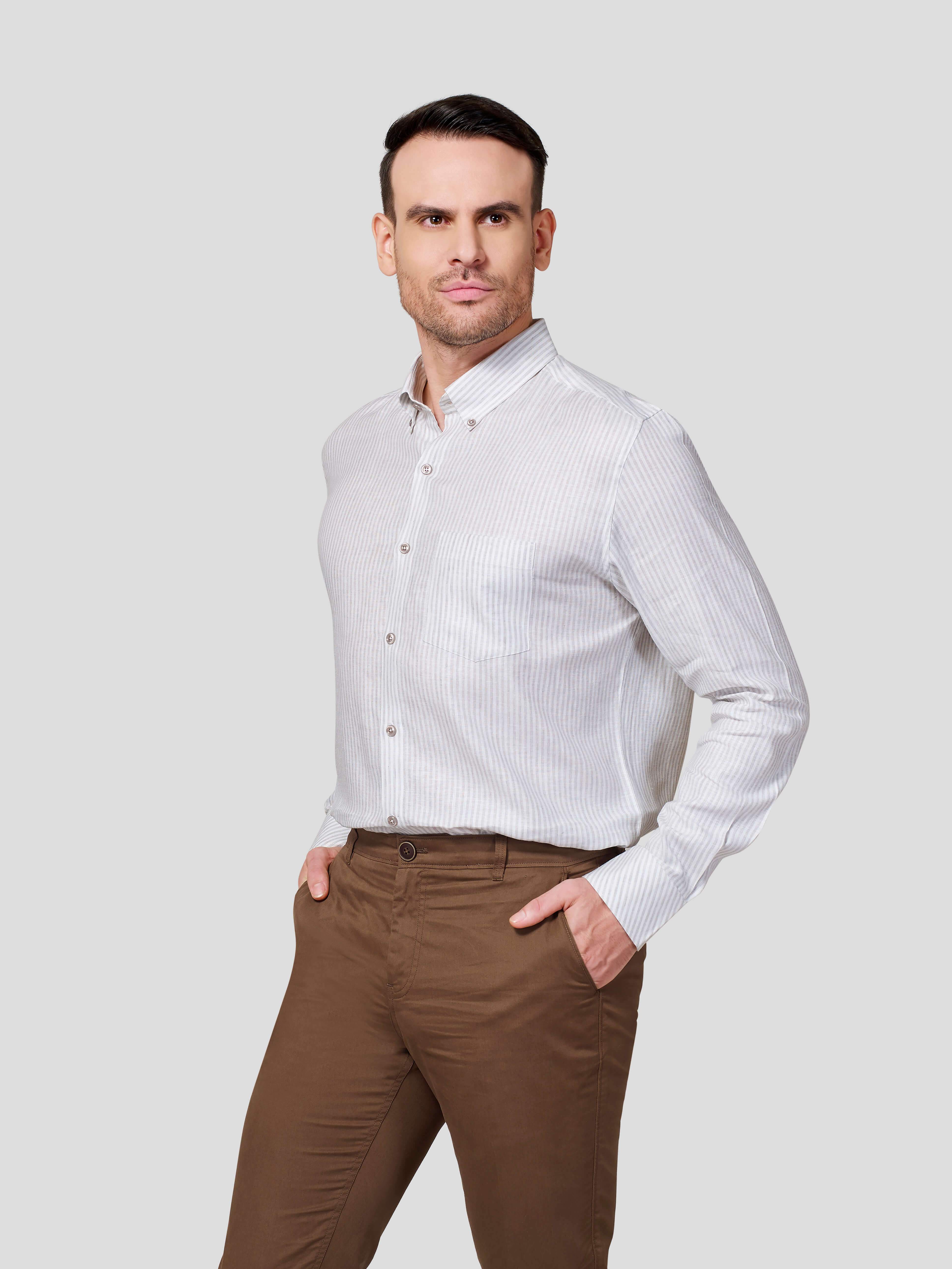 Classic Button-Down Stripe Shirt (Beige) - Zest Mélange Classic Button-Down Stripe Shirt (Beige) - Zest Mélange