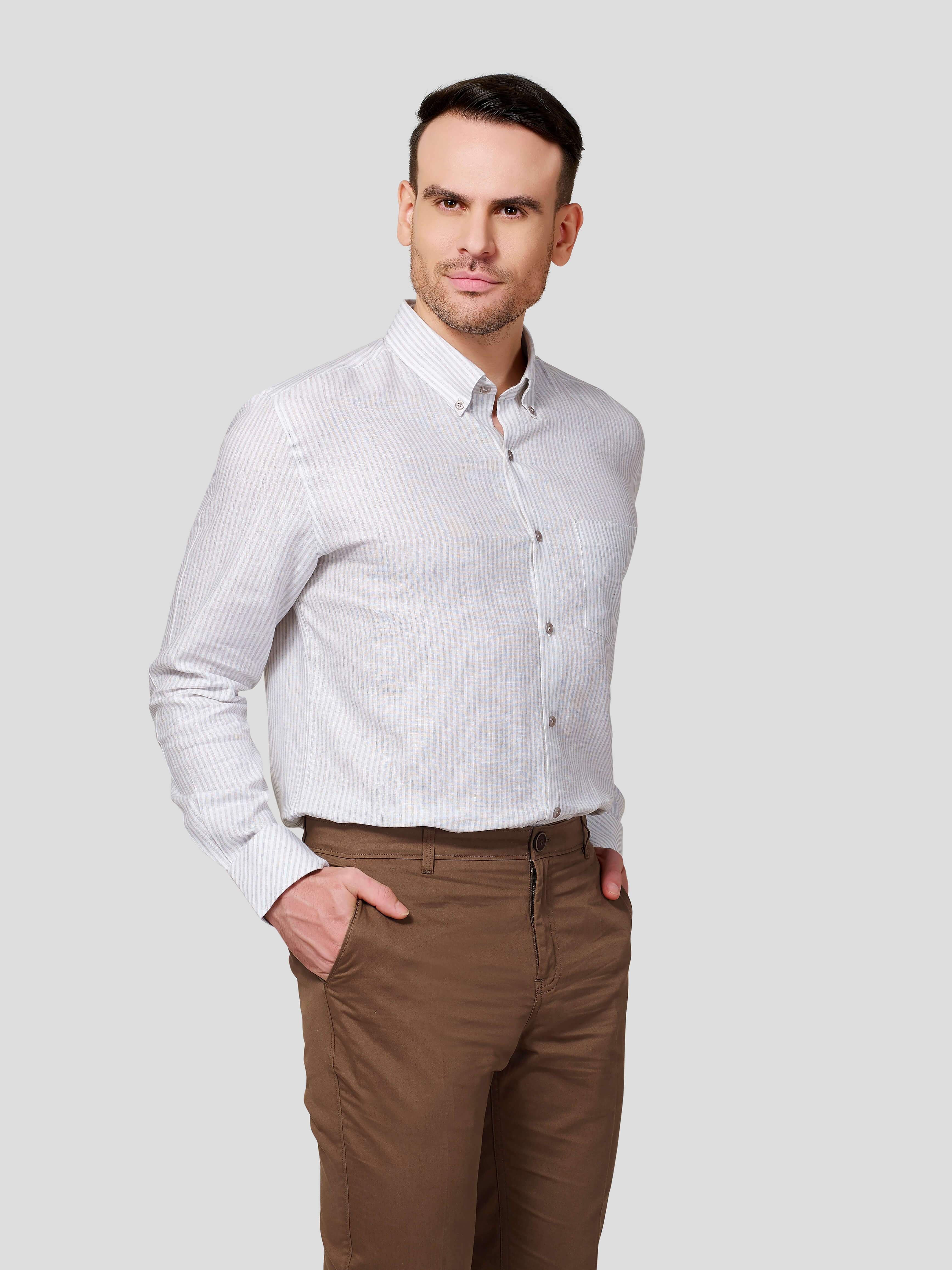 Classic Button-Down Stripe Shirt (Beige) - Zest Mélange Classic Button-Down Stripe Shirt (Beige) - Zest Mélange