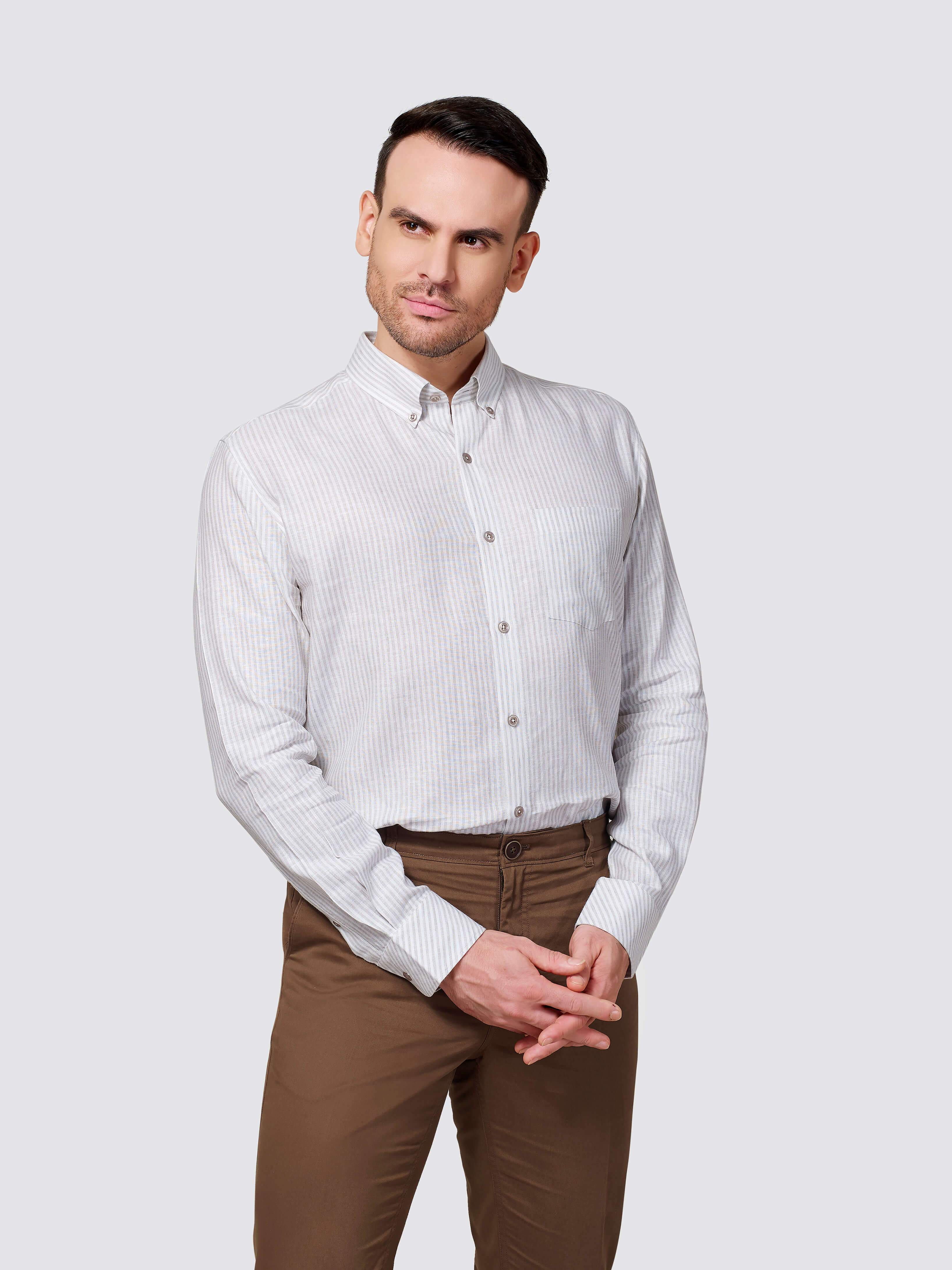 Classic Button-Down Stripe Shirt (Beige) - Zest Mélange Classic Button-Down Stripe Shirt (Beige) - Zest Mélange