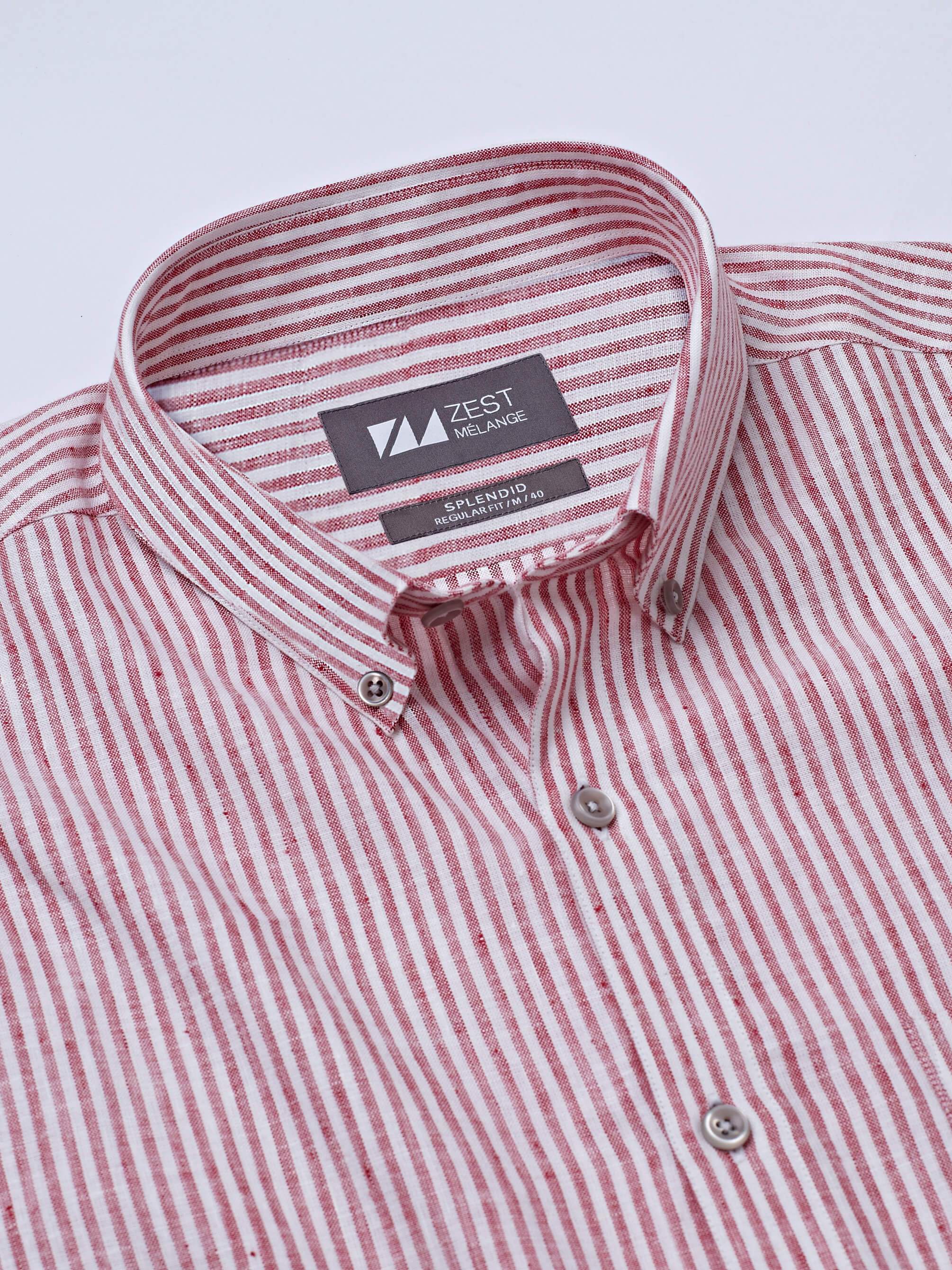 Classic Button-Down Stripe Shirt (Red) - Zest Mélange Classic Button-Down Stripe Shirt (Red) - Zest Mélange