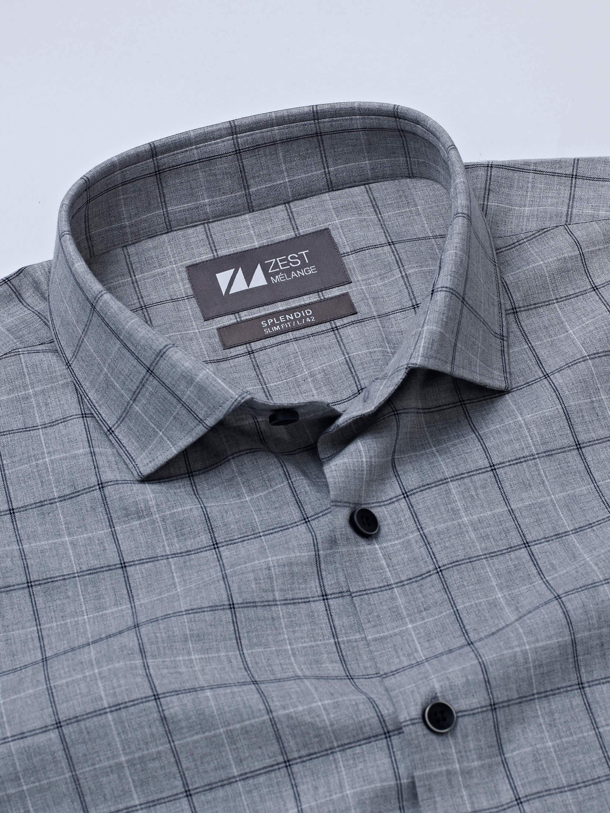 Grey Checks Shirt - Zest Mélange Grey Checks Shirt - Zest Mélange