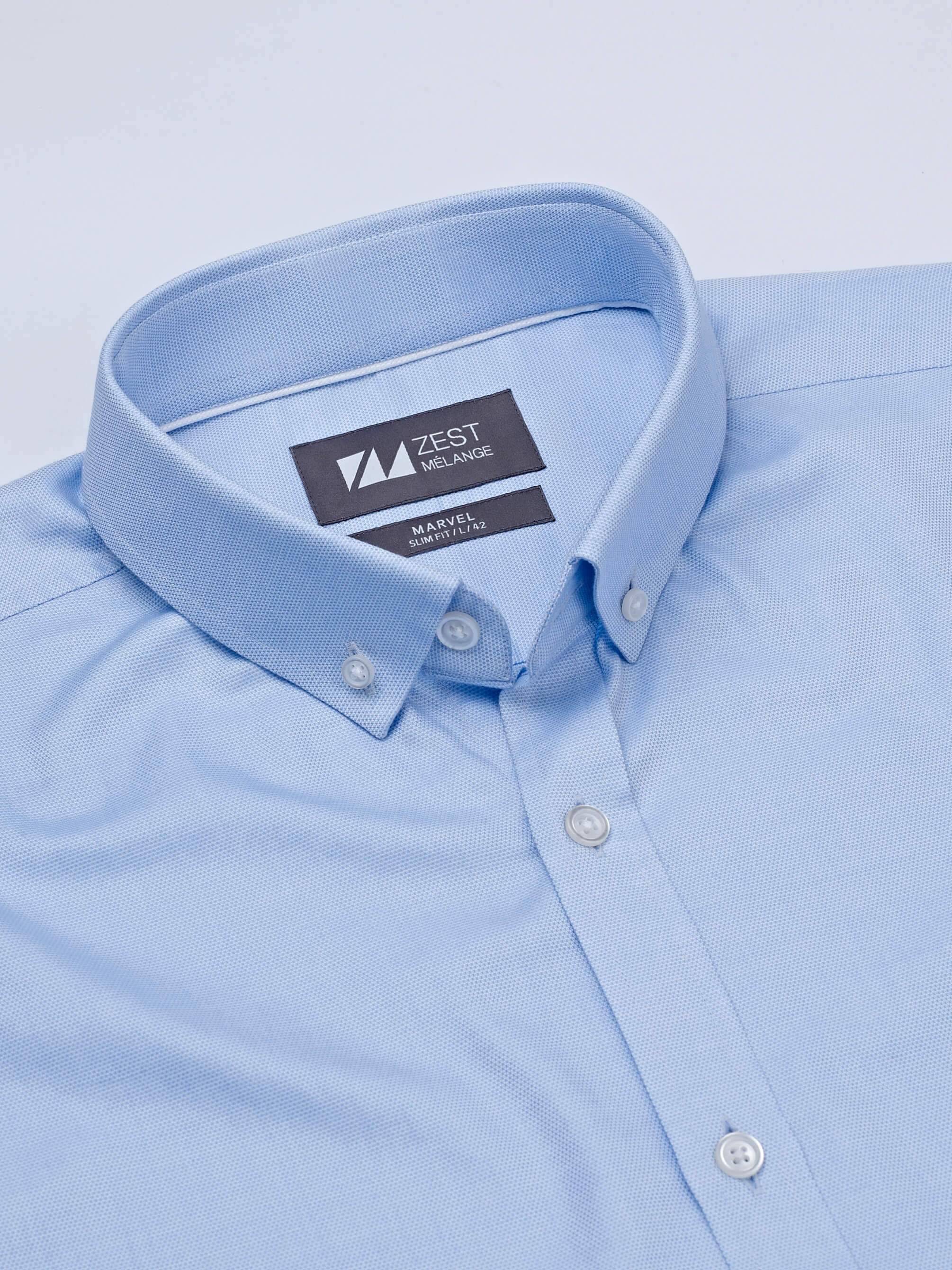 Blue Button Down Collar Shirt - Zest Mélange Blue Button Down Collar Shirt - Zest Mélange