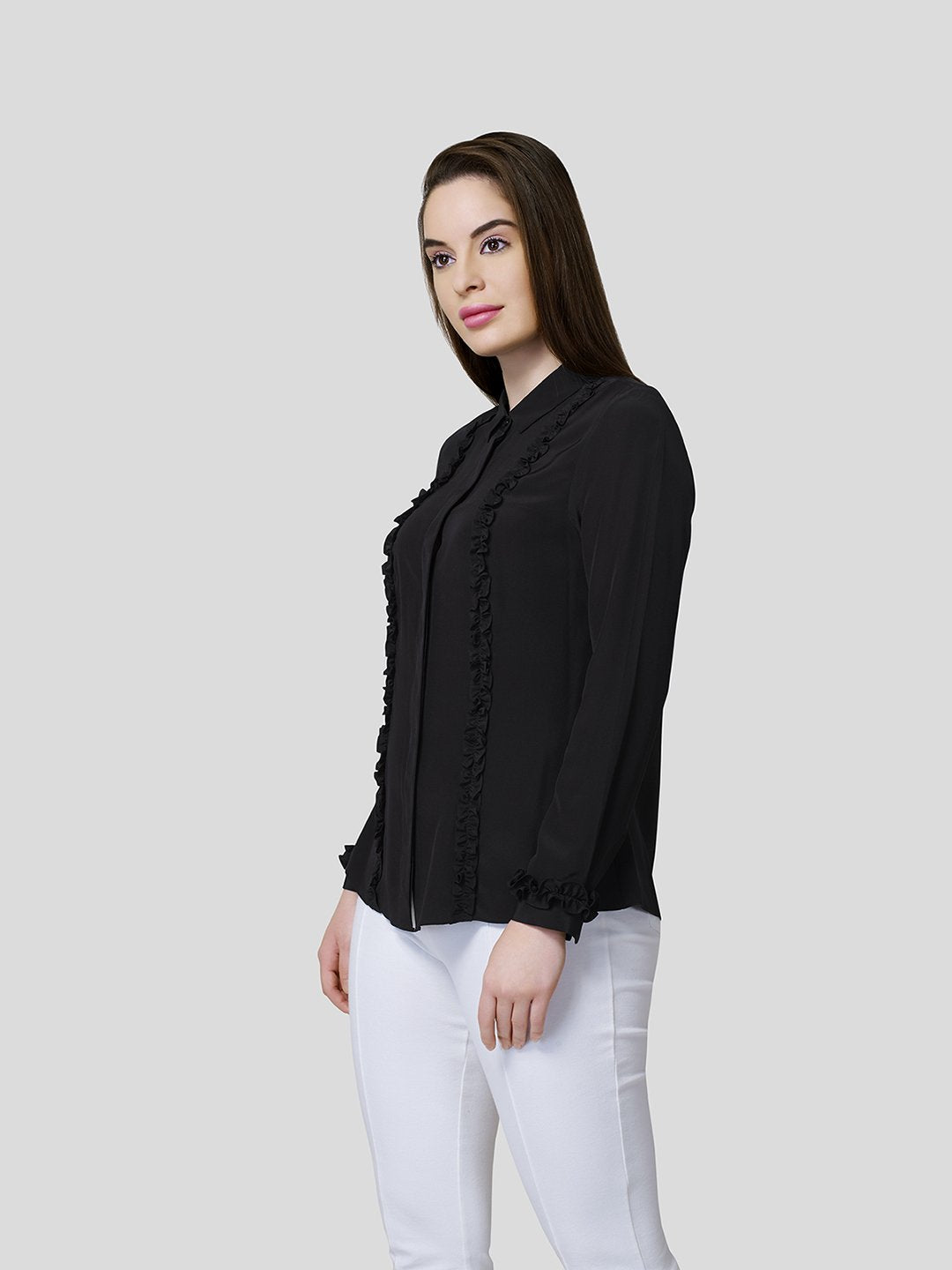 Cuff With Ruffle Trim Detail At Front And Cuff - Zest Mélange  Cuff With Ruffle Trim Detail At Front And Cuff - Zest Mélange