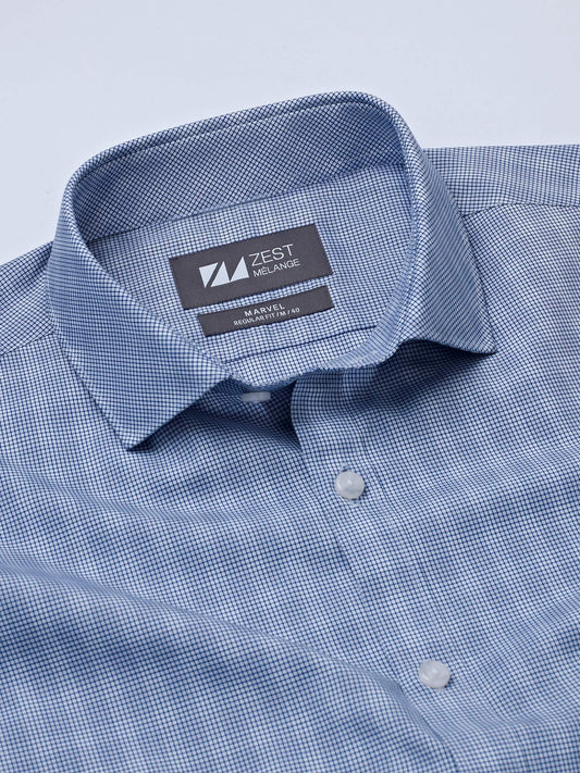 Blue Spread Collar Checks Shirt - Zest Mélange