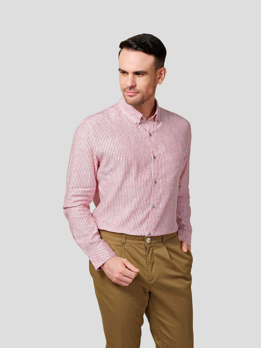 Classic Button-Down Stripe Shirt (Red) - Zest Mélange
