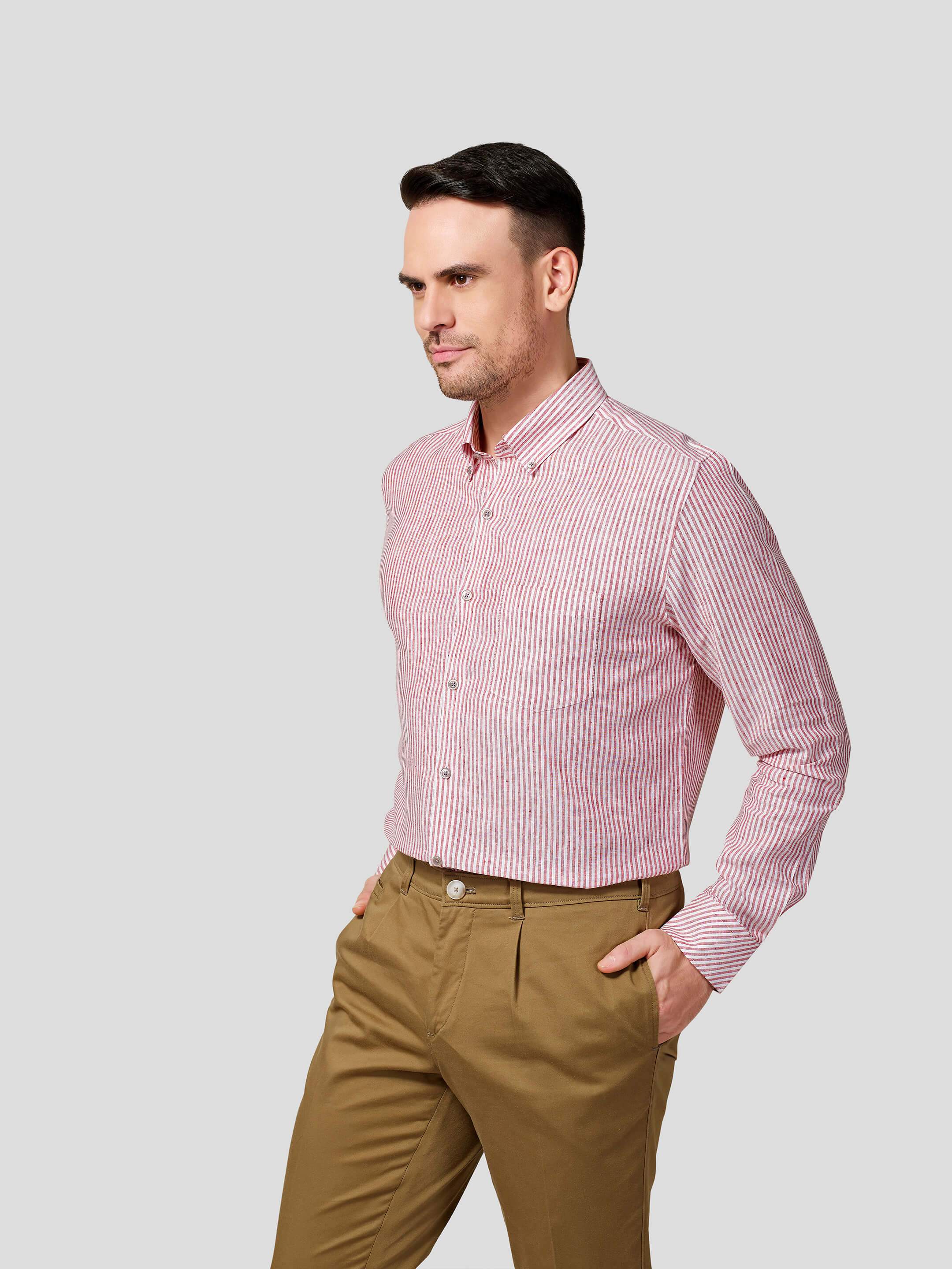 Classic Button-Down Stripe Shirt (Red) - Zest Mélange Classic Button-Down Stripe Shirt (Red) - Zest Mélange