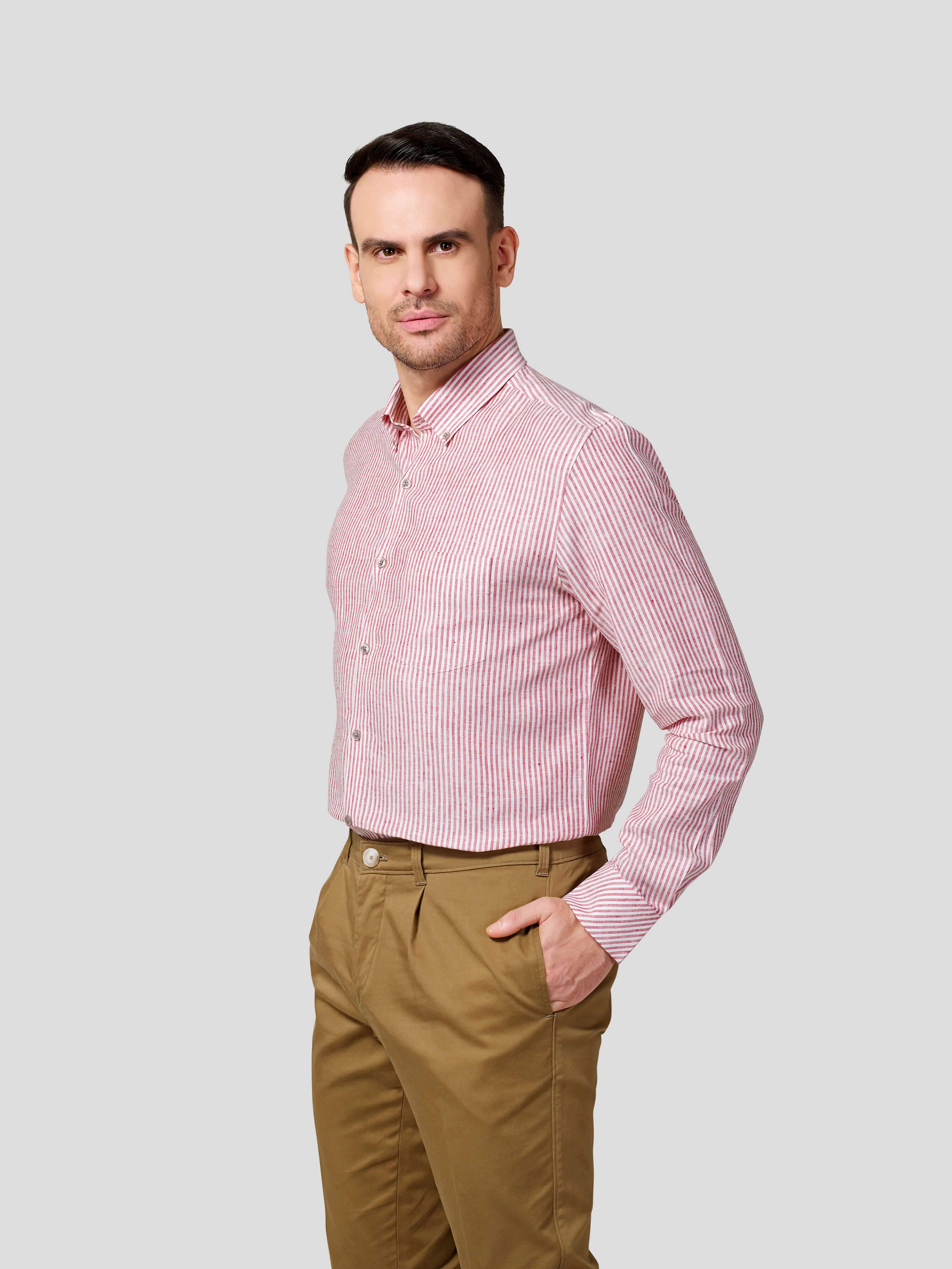 Classic Button-Down Stripe Shirt (Red) - Zest Mélange Classic Button-Down Stripe Shirt (Red) - Zest Mélange