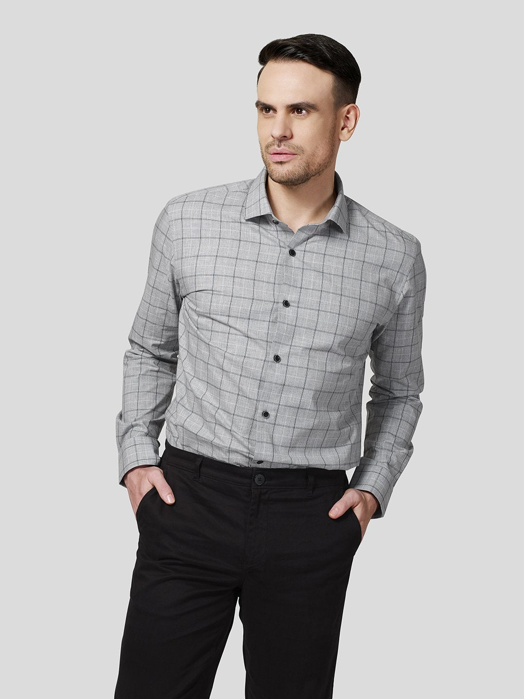 Grey Checks Shirt - Zest Mélange Grey Checks Shirt - Zest Mélange