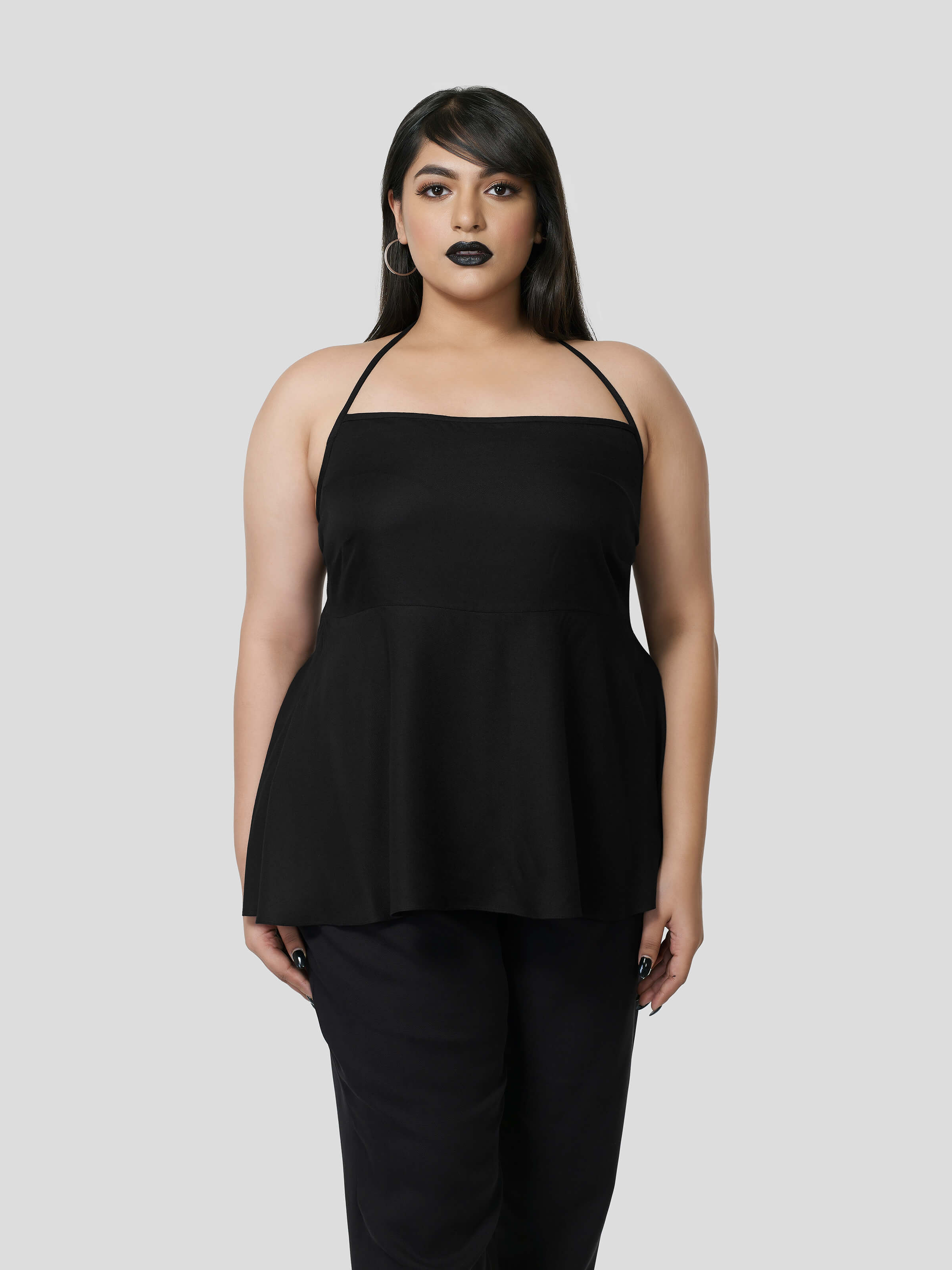 Black Halter Neck Top with Narrow Pants - Zest Mélange  Black Halter Neck Top with Narrow Pants - Zest Mélange