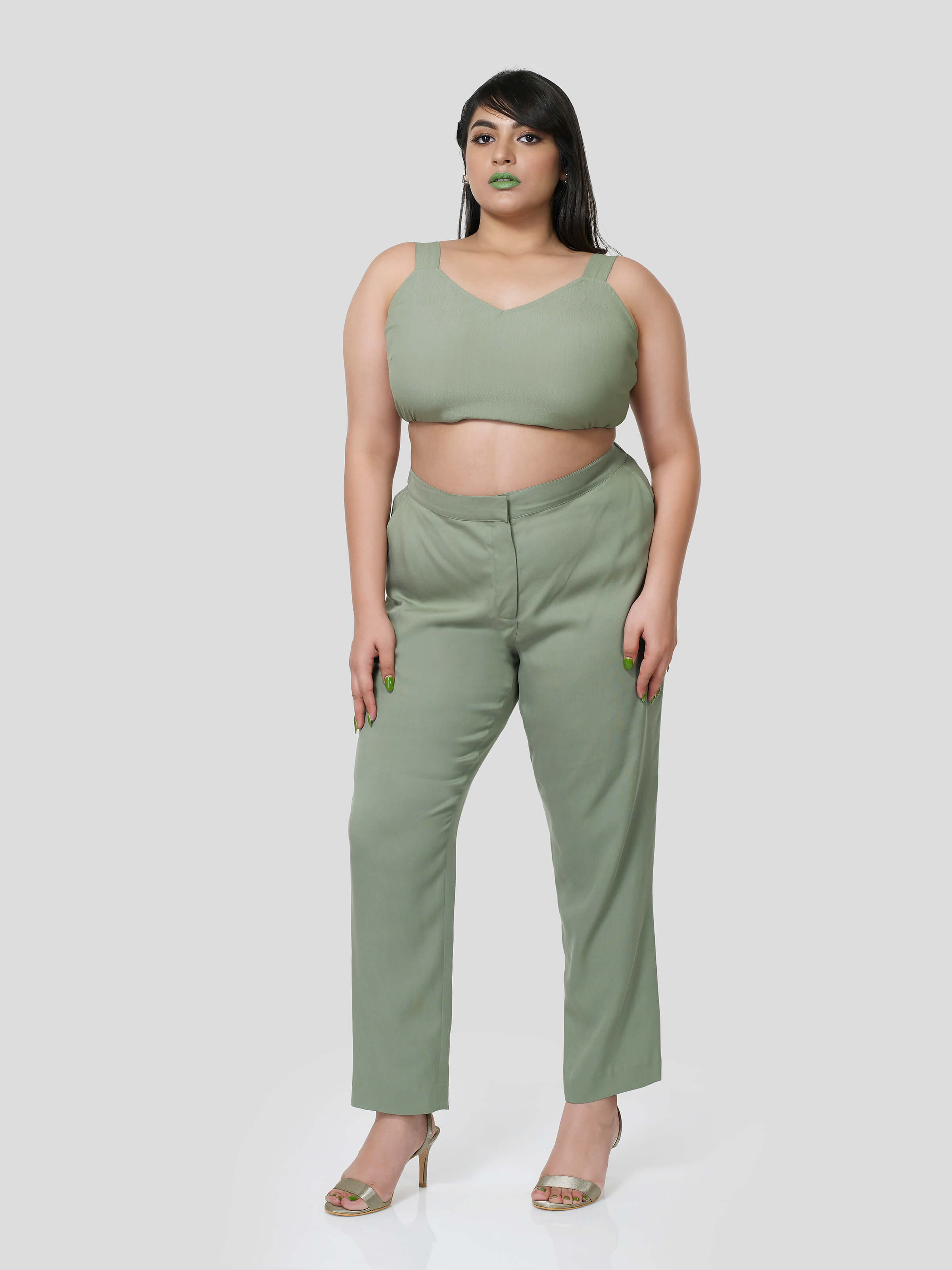 Green Crop Top with Narrow Pants - Zest Mélange  Green Crop Top with Narrow Pants - Zest Mélange
