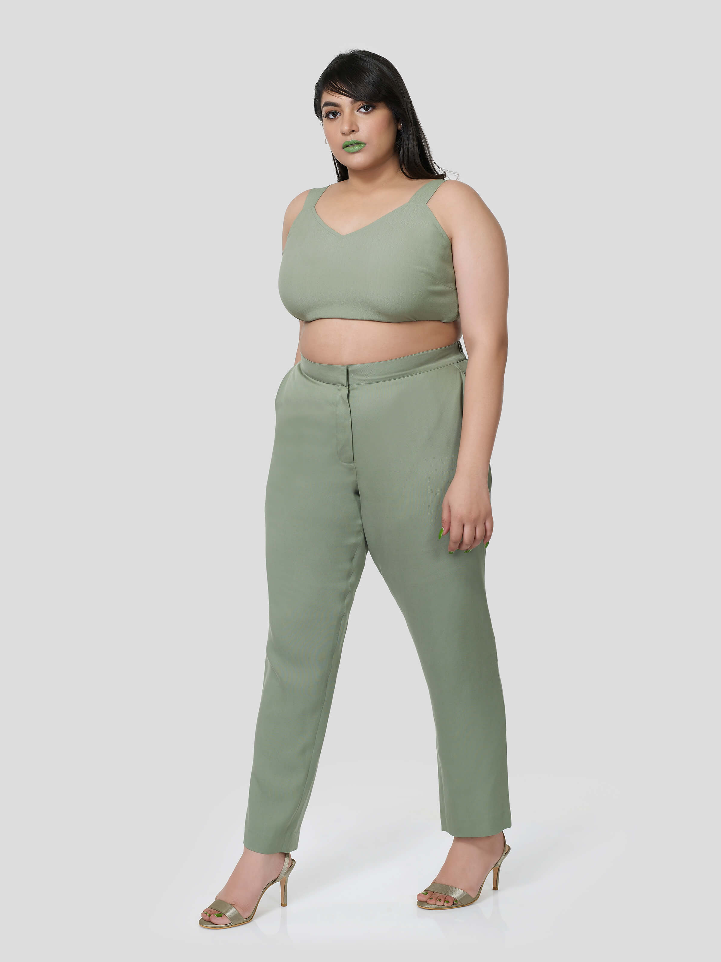 Green Crop Top with Narrow Pants - Zest Mélange  Green Crop Top with Narrow Pants - Zest Mélange