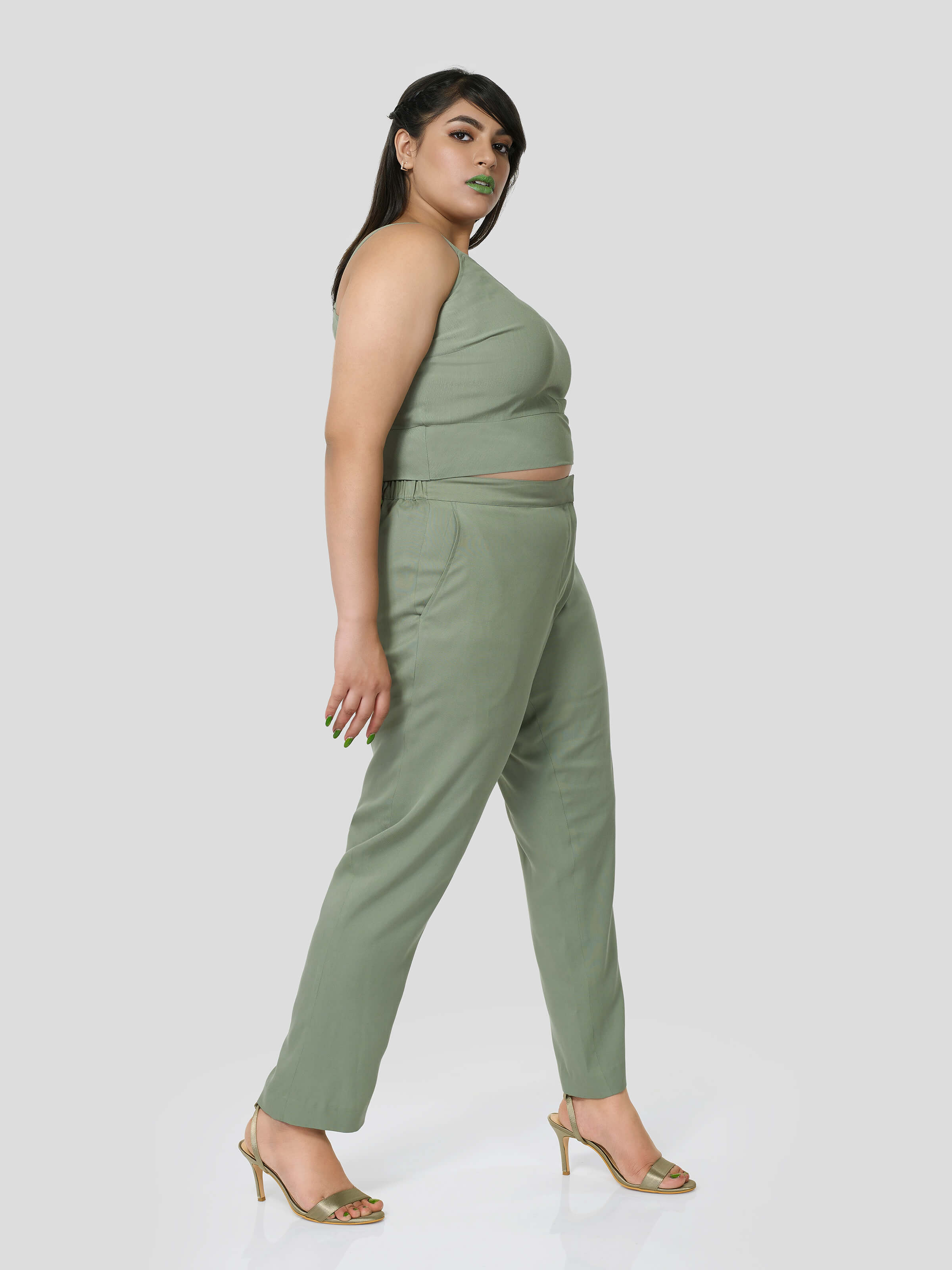 Green Crop Top with Narrow Pants - Zest Mélange  Green Crop Top with Narrow Pants - Zest Mélange