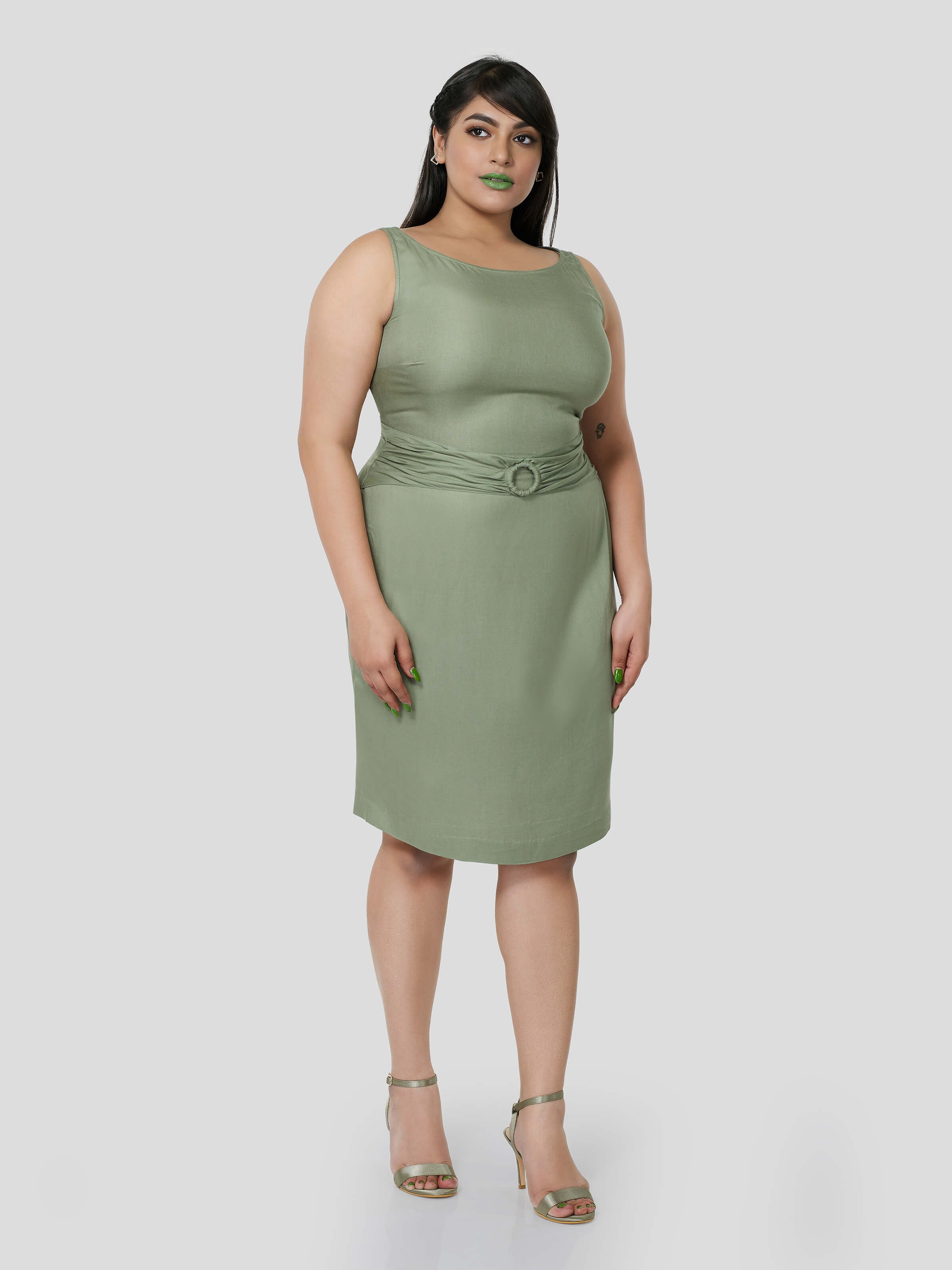 Dashing Dew of Gathered Belt Dress - Zest Mélange  Dashing Dew of Gathered Belt Dress - Zest Mélange