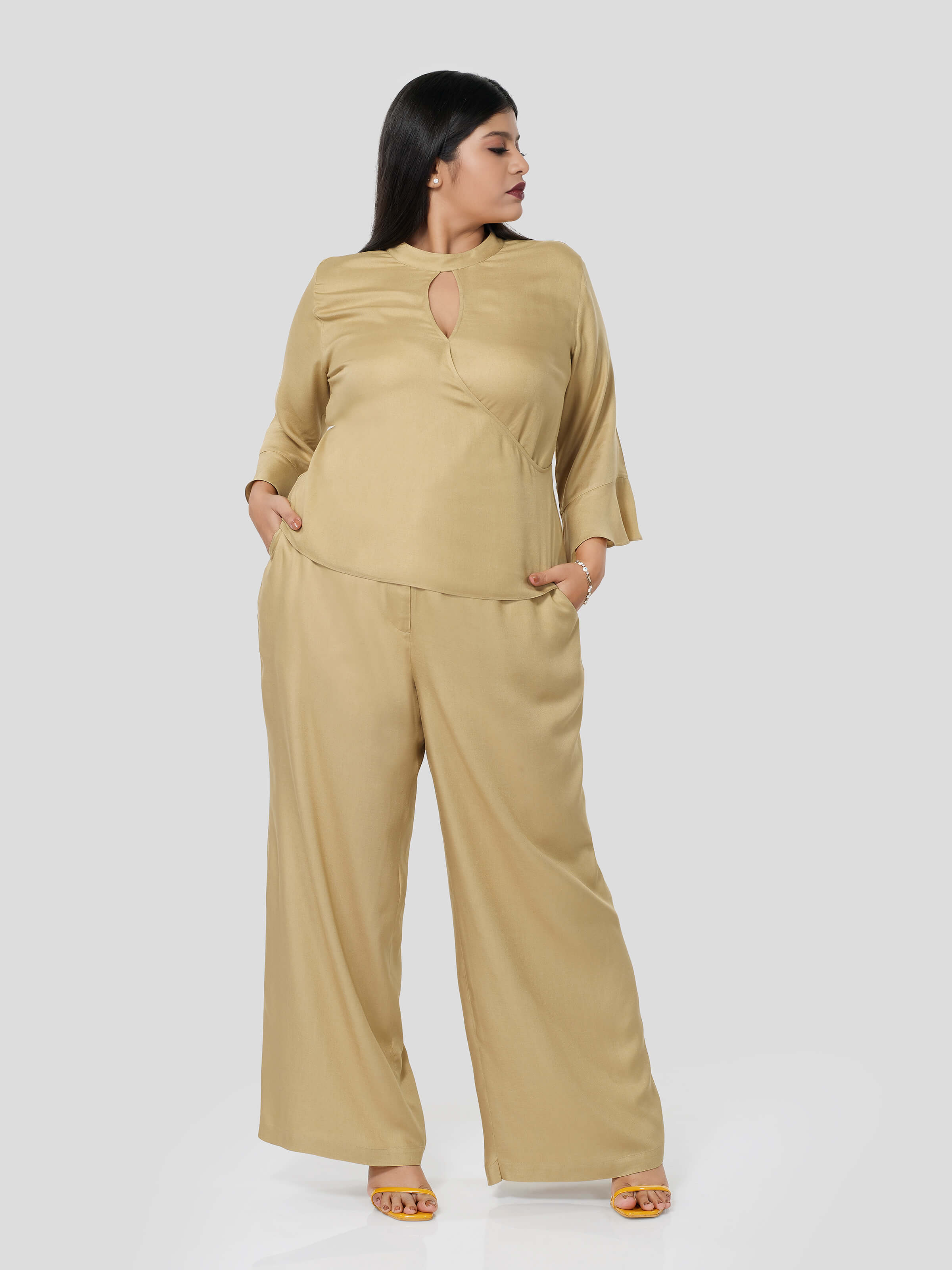 Ravishing Wrap Around Top with Flared Pants - Zest Mélange  Ravishing Wrap Around Top with Flared Pants - Zest Mélange