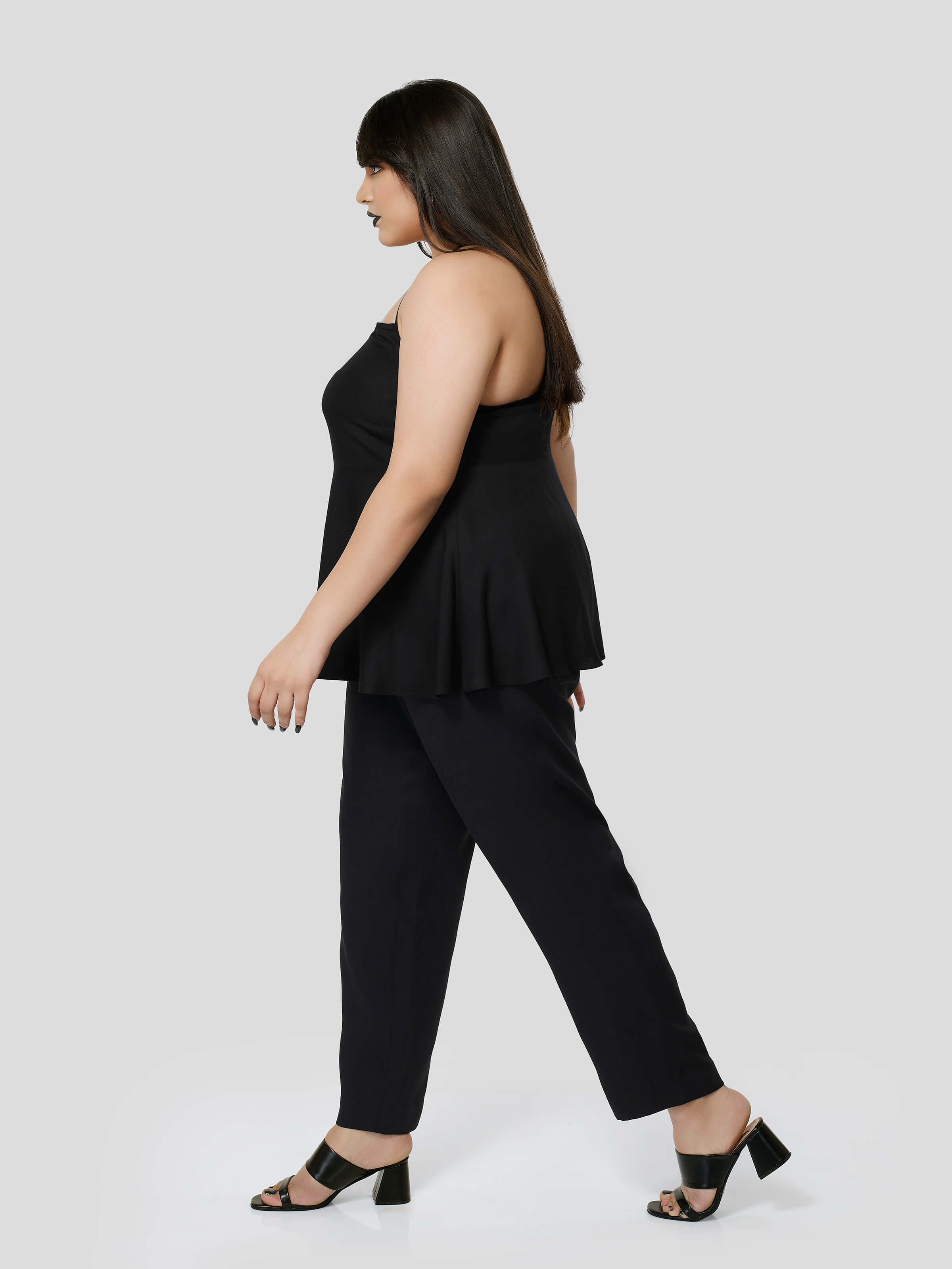 Black Halter Neck Top with Narrow Pants - Zest Mélange  Black Halter Neck Top with Narrow Pants - Zest Mélange