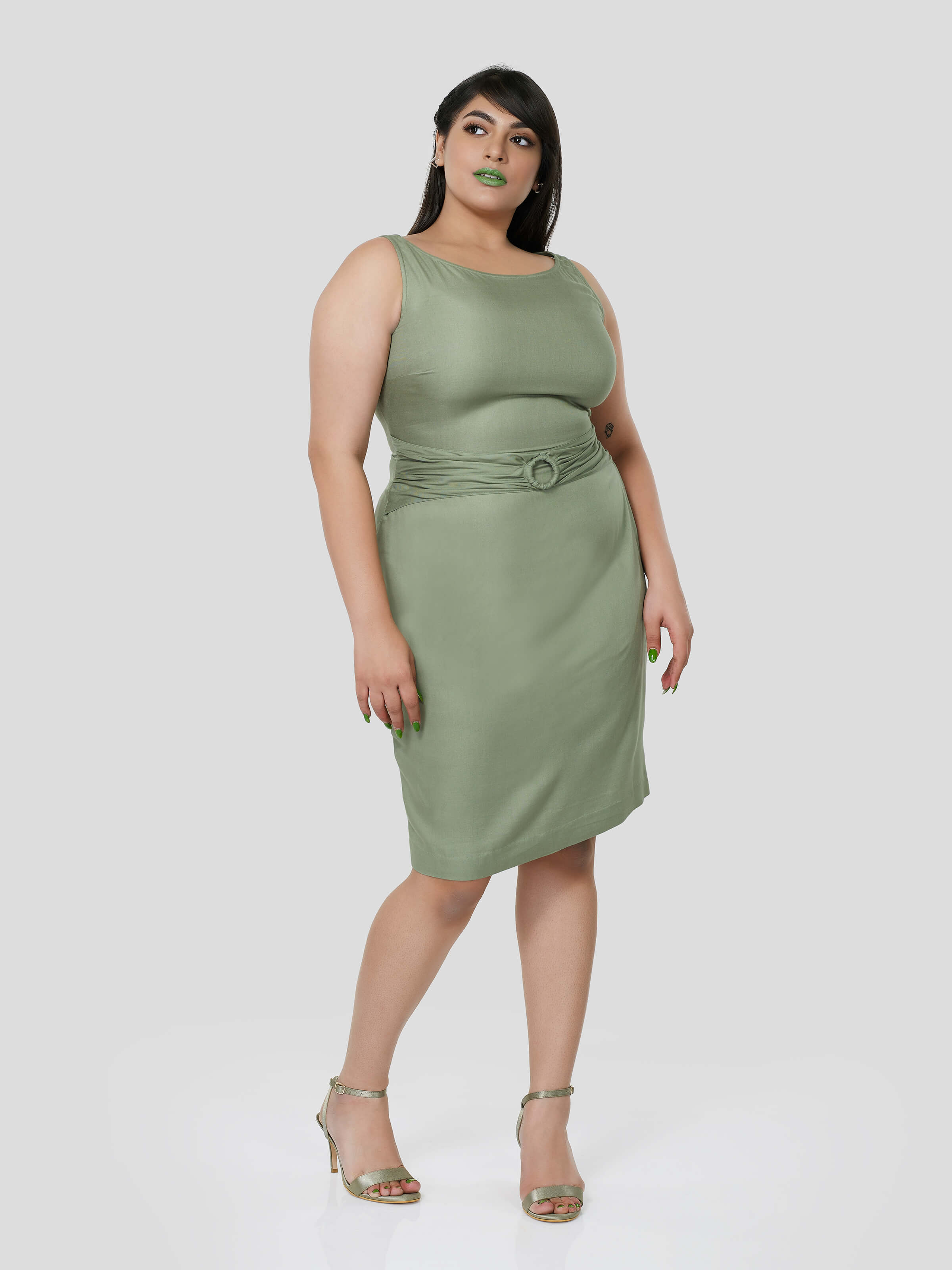 Dashing Dew of Gathered Belt Dress - Zest Mélange  Dashing Dew of Gathered Belt Dress - Zest Mélange