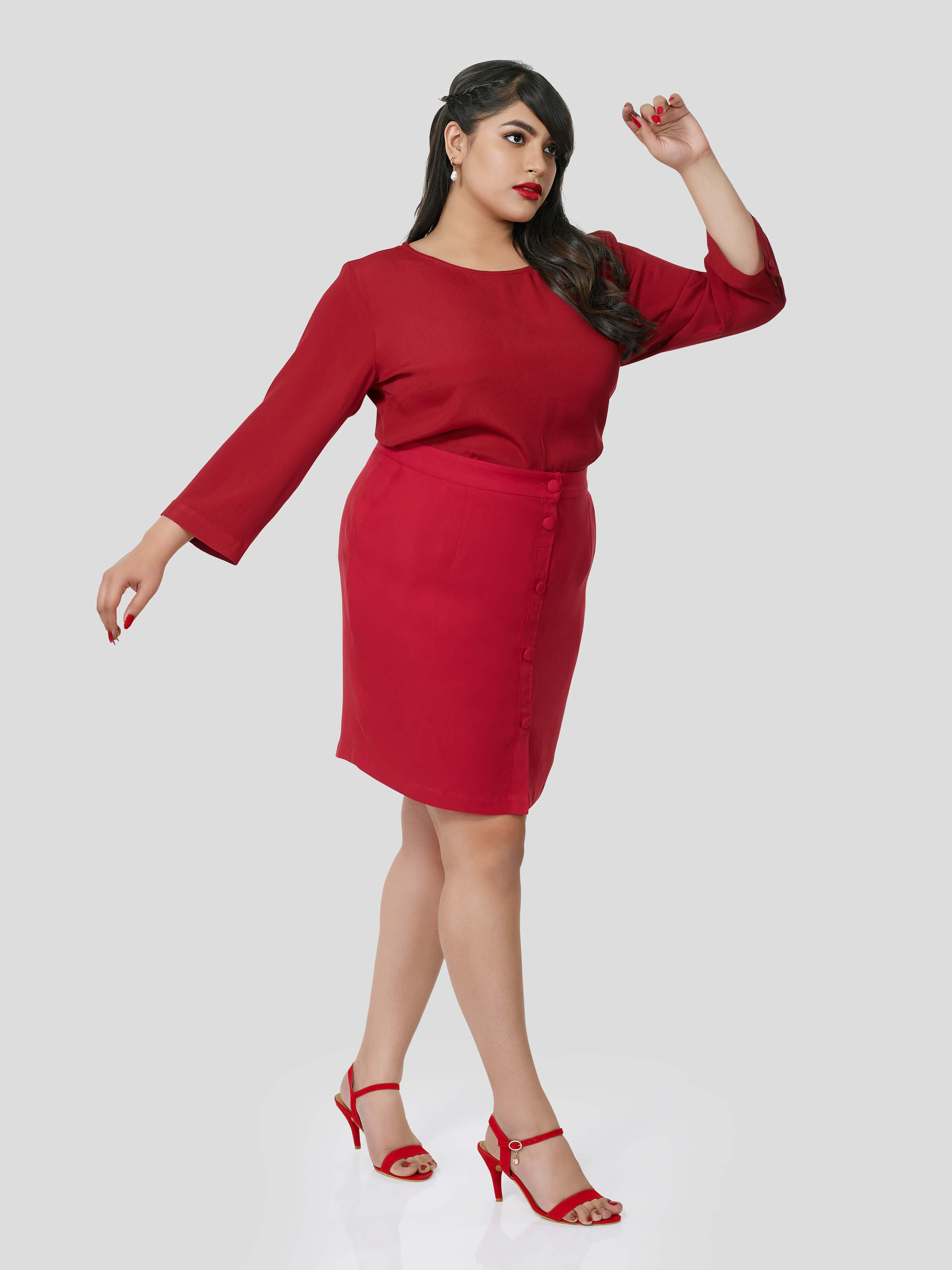 Red Top with Fitted Skirt - Zest Mélange  Red Top with Fitted Skirt - Zest Mélange