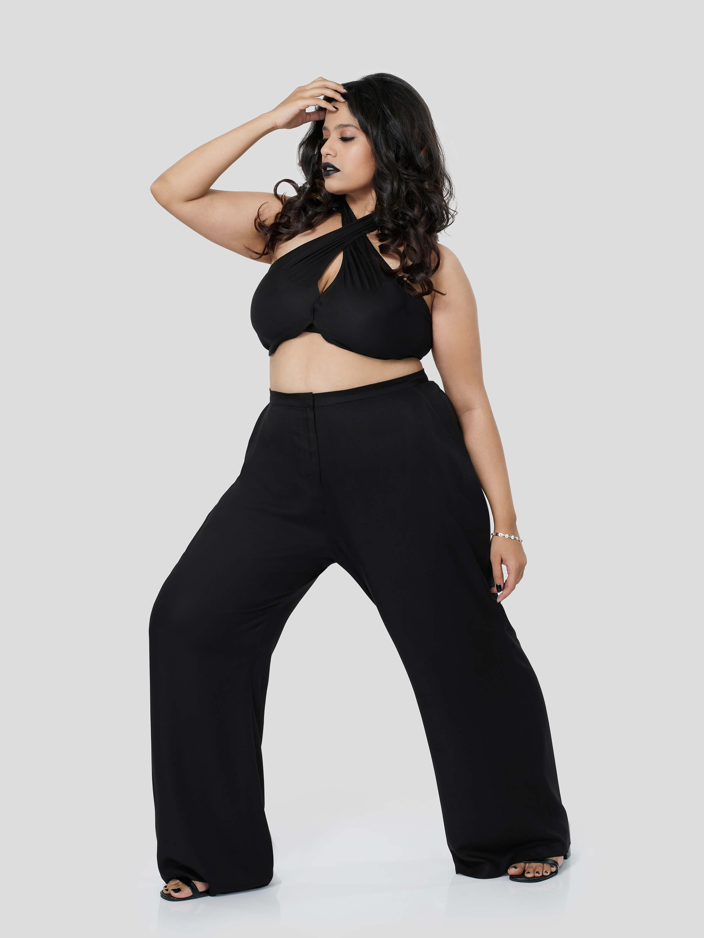 Black Halter Neck Top  with Straight Pants - Zest Mélange  Black Halter Neck Top  with Straight Pants - Zest Mélange