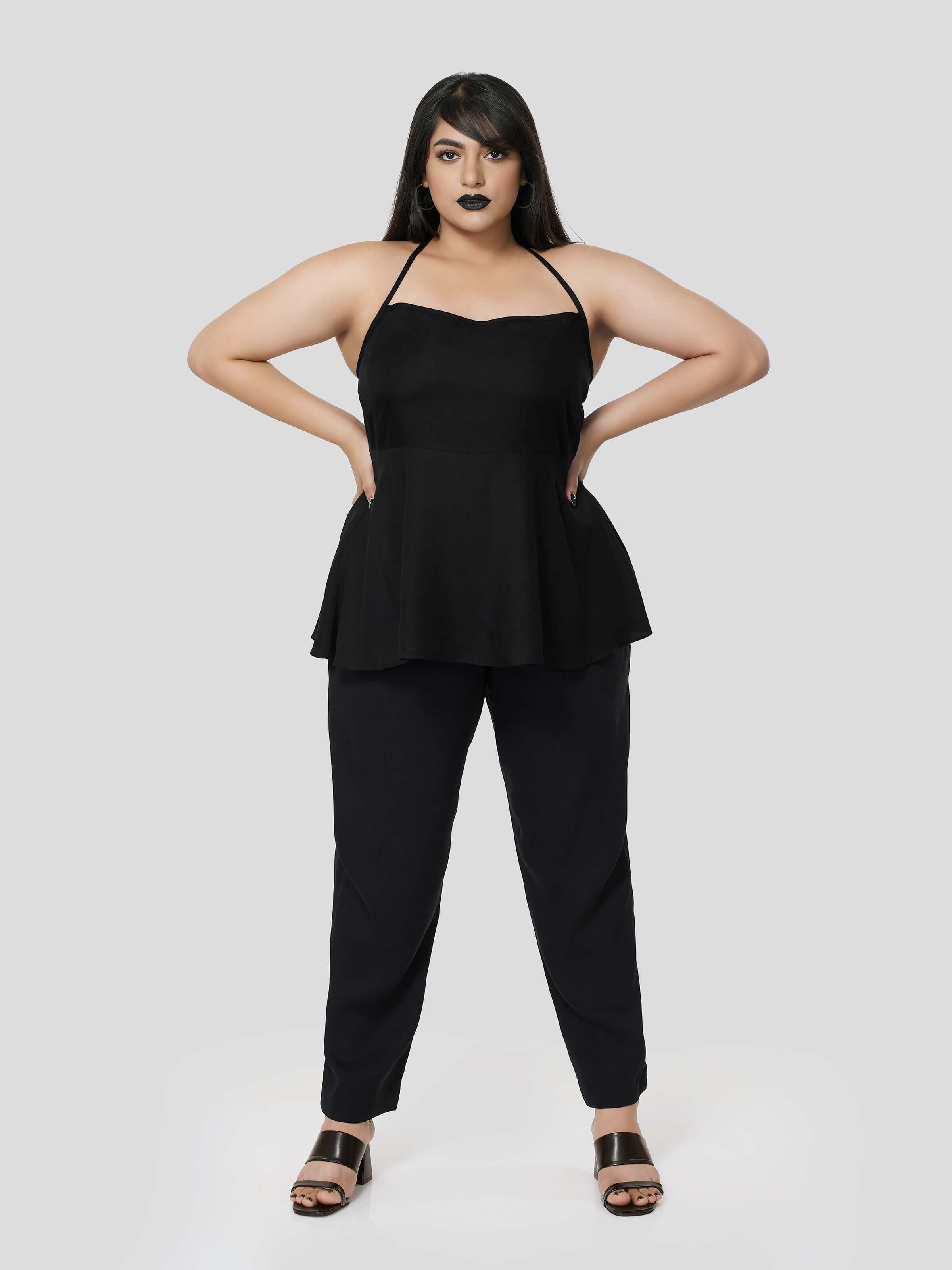 Black Halter Neck Top with Narrow Pants - Zest Mélange  Black Halter Neck Top with Narrow Pants - Zest Mélange