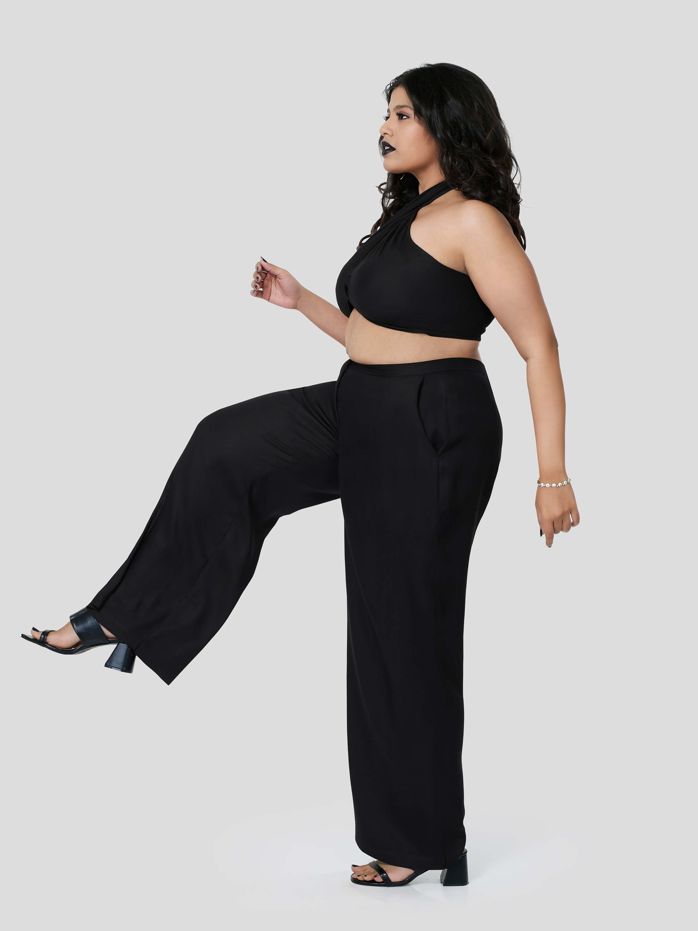 Black Halter Neck Top  with Straight Pants - Zest Mélange  Black Halter Neck Top  with Straight Pants - Zest Mélange