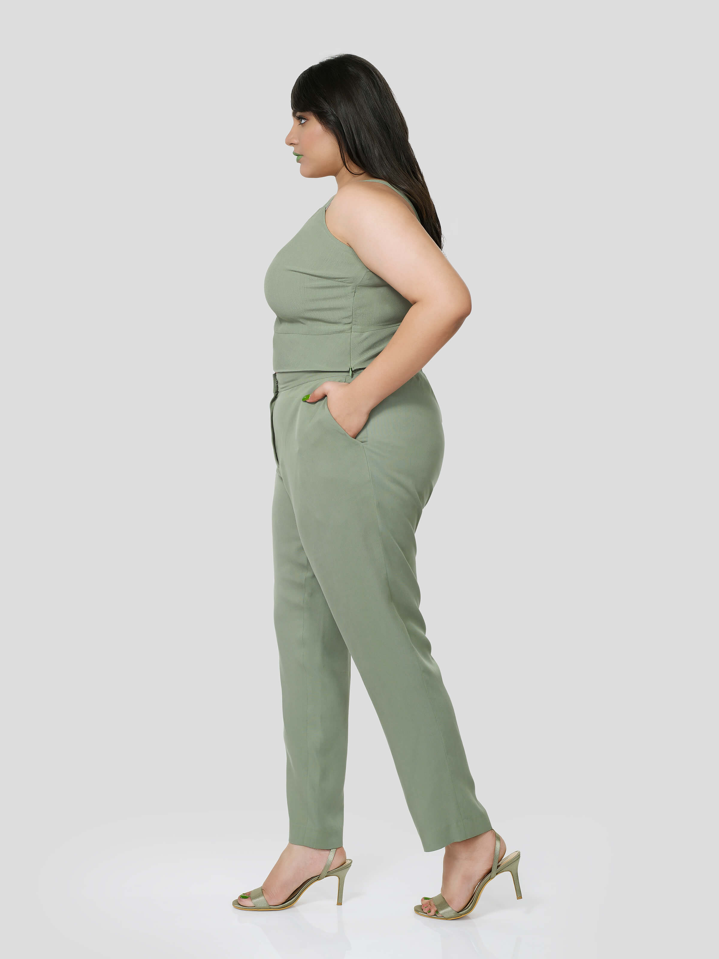 Green Crop Top with Narrow Pants - Zest Mélange  Green Crop Top with Narrow Pants - Zest Mélange