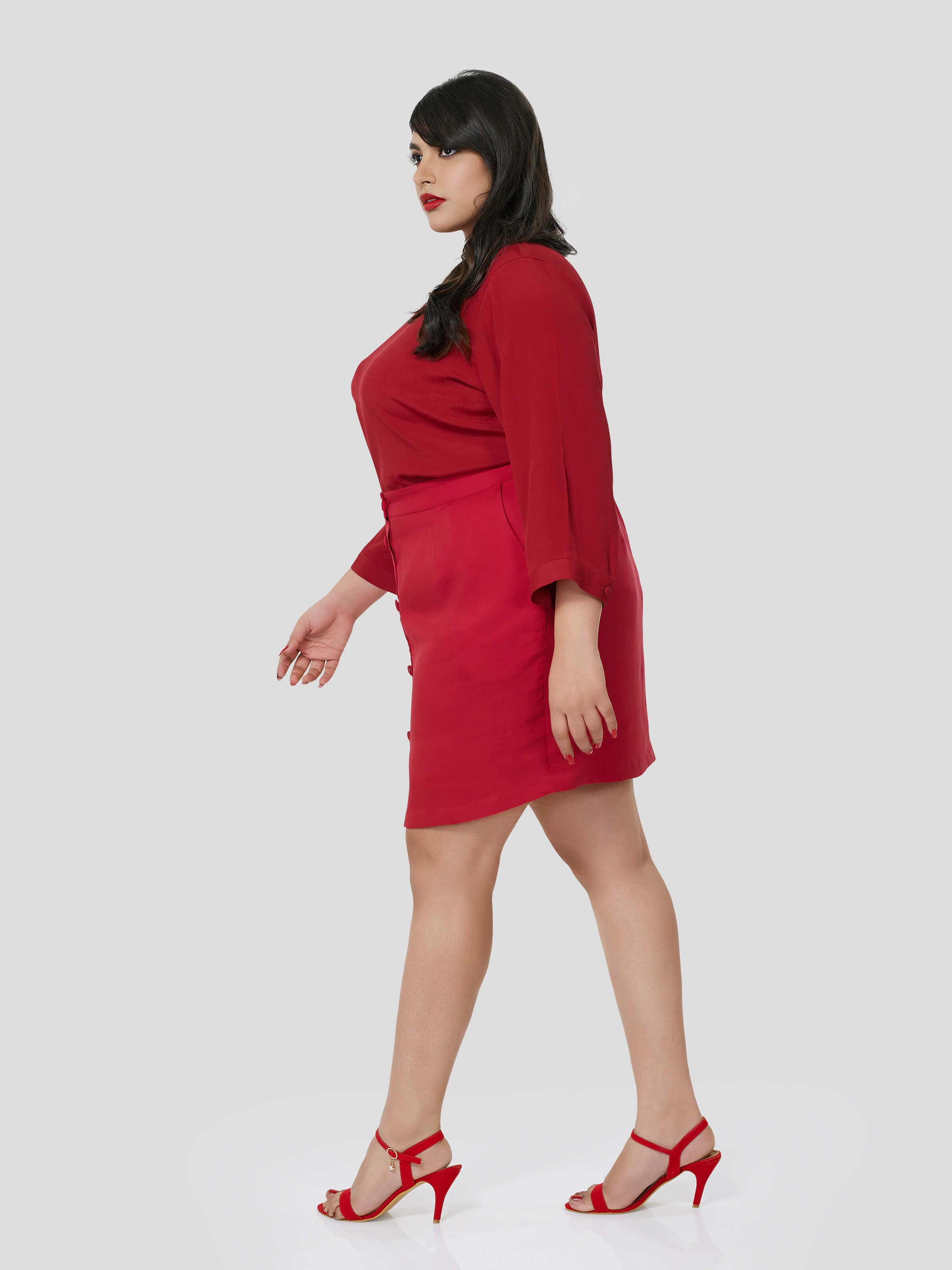 Red Top with Fitted Skirt - Zest Mélange  Red Top with Fitted Skirt - Zest Mélange