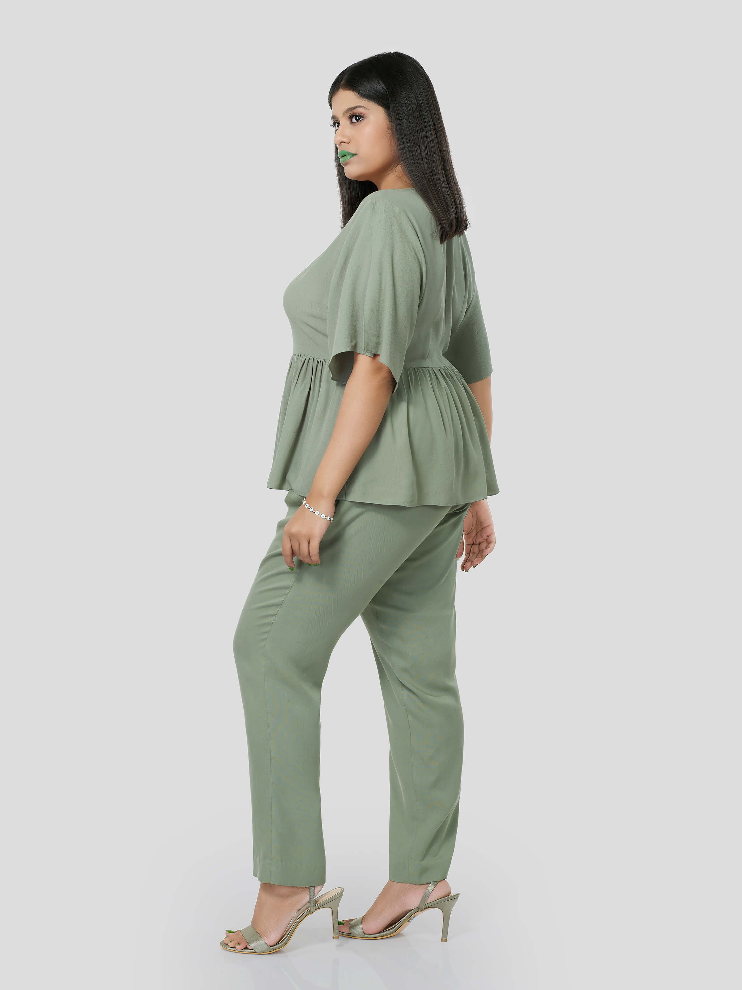 Green Flared Top with Narrow Pants - Zest Mélange  Green Flared Top with Narrow Pants - Zest Mélange