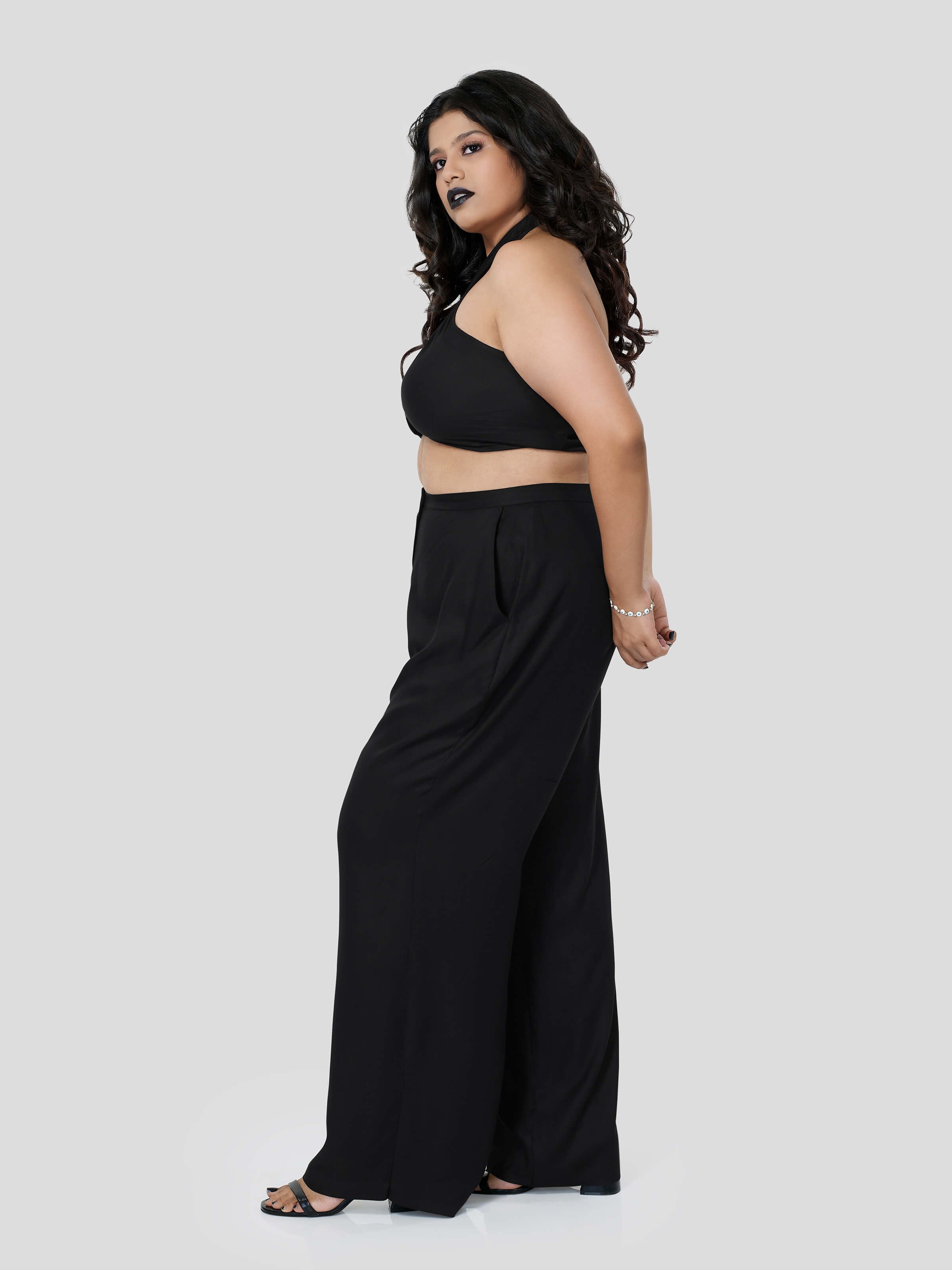 Black Halter Neck Top  with Straight Pants - Zest Mélange  Black Halter Neck Top  with Straight Pants - Zest Mélange
