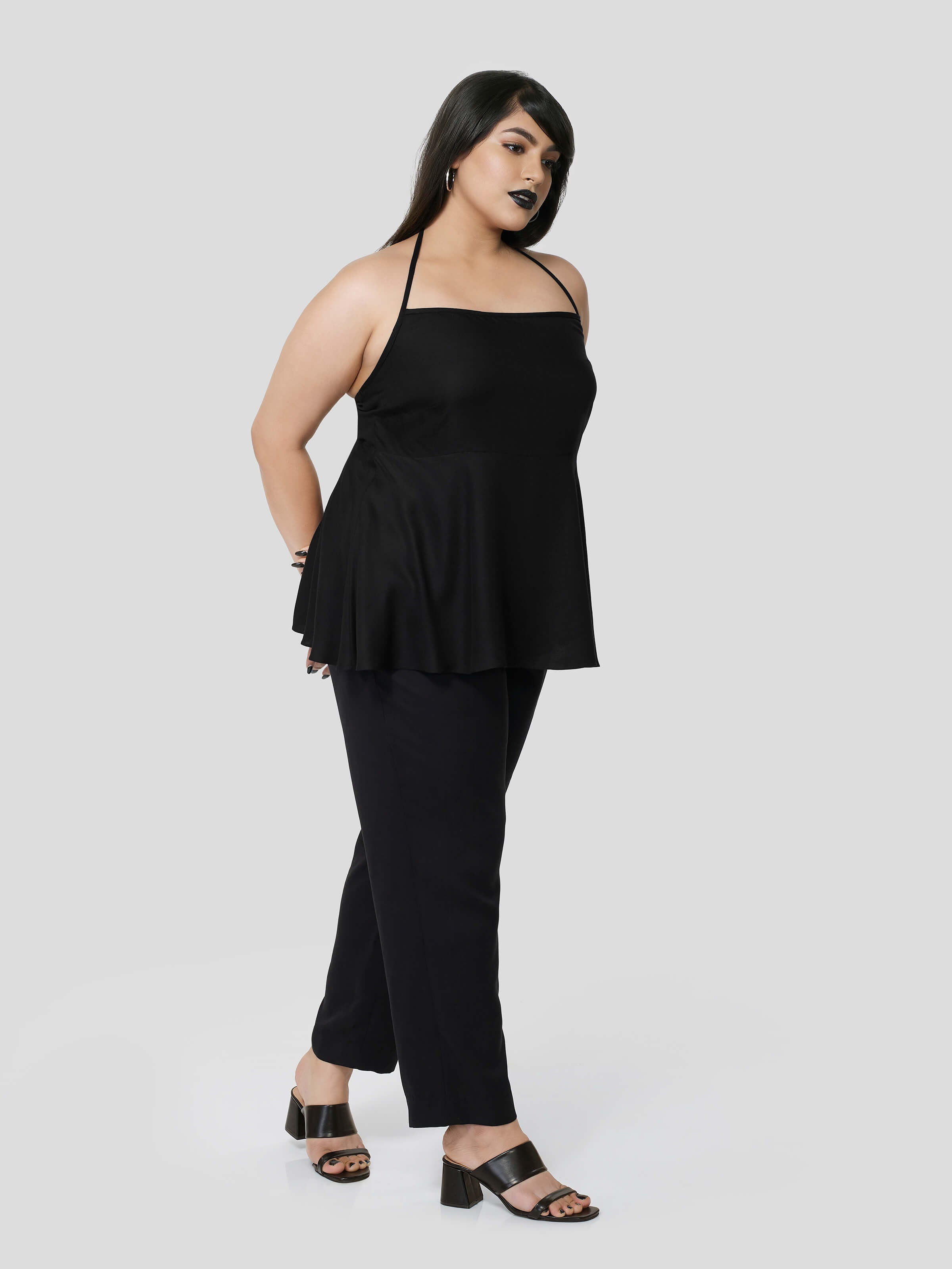 Black Halter Neck Top with Narrow Pants - Zest Mélange  Black Halter Neck Top with Narrow Pants - Zest Mélange