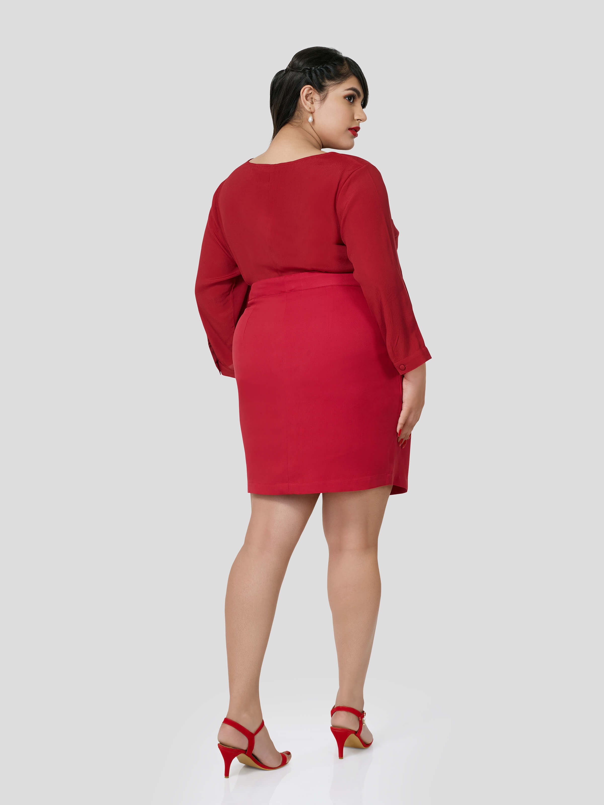 Red Top with Fitted Skirt - Zest Mélange  Red Top with Fitted Skirt - Zest Mélange