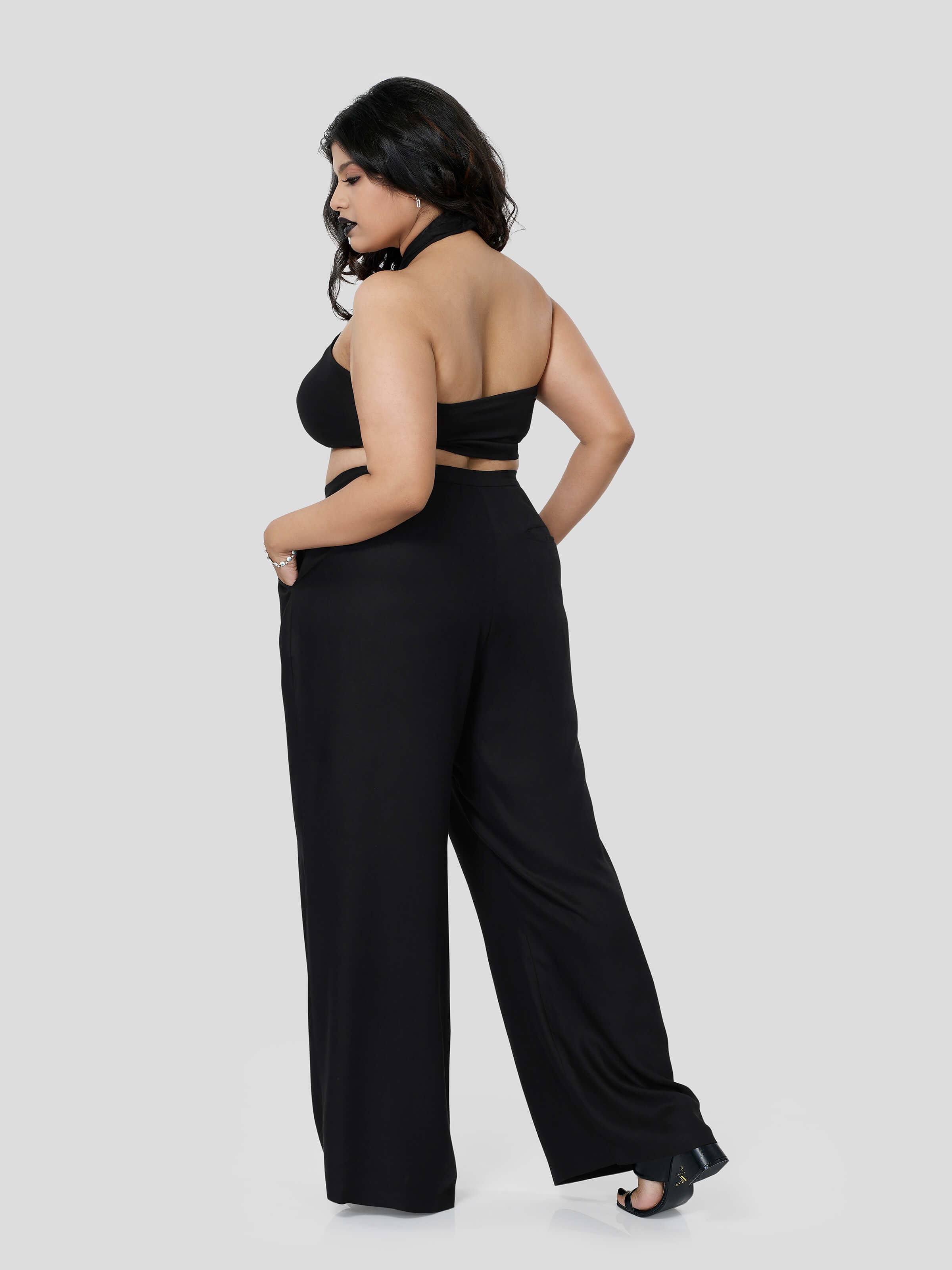 Black Halter Neck Top  with Straight Pants - Zest Mélange  Black Halter Neck Top  with Straight Pants - Zest Mélange