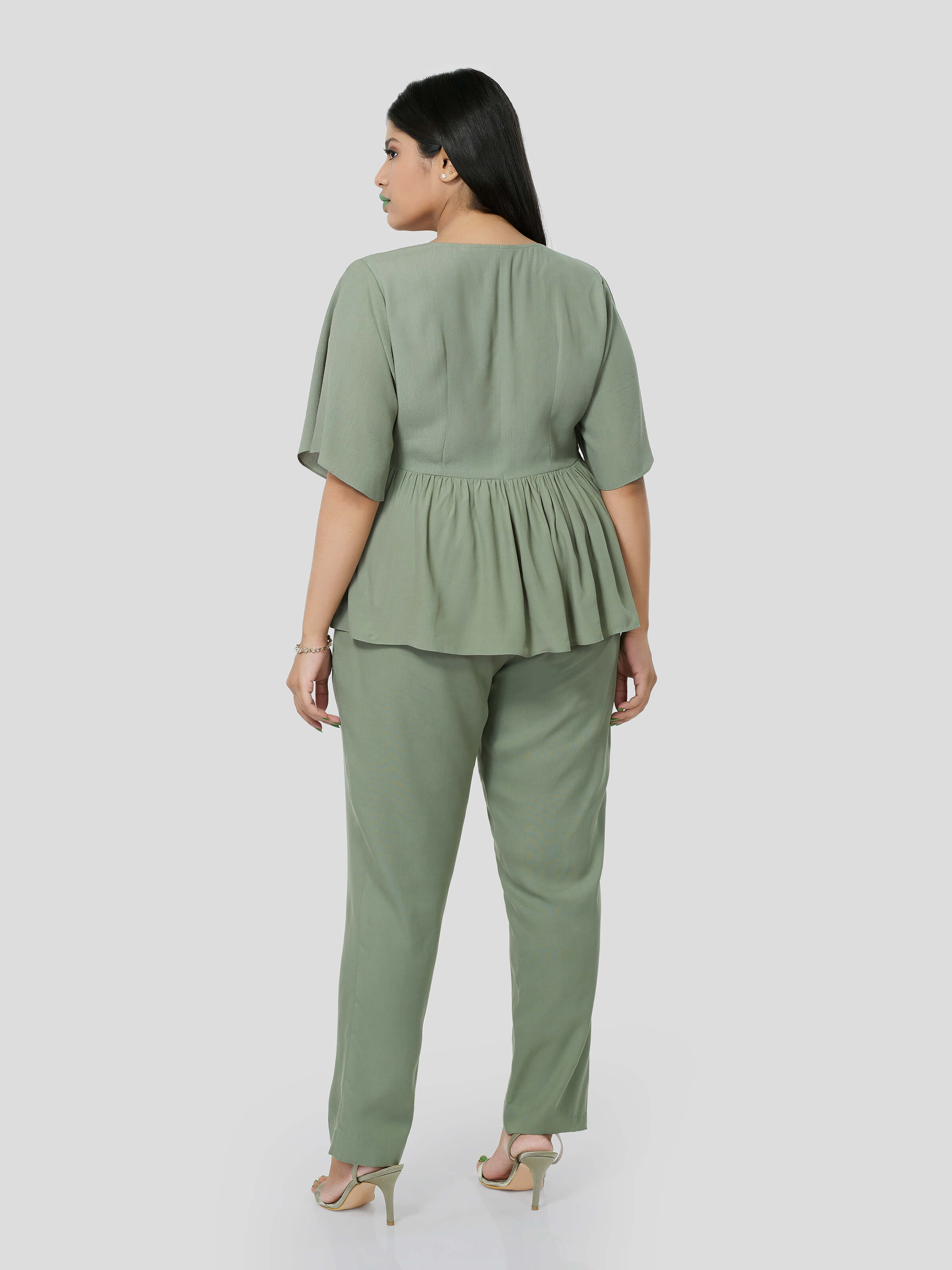 Green Flared Top with Narrow Pants - Zest Mélange  Green Flared Top with Narrow Pants - Zest Mélange