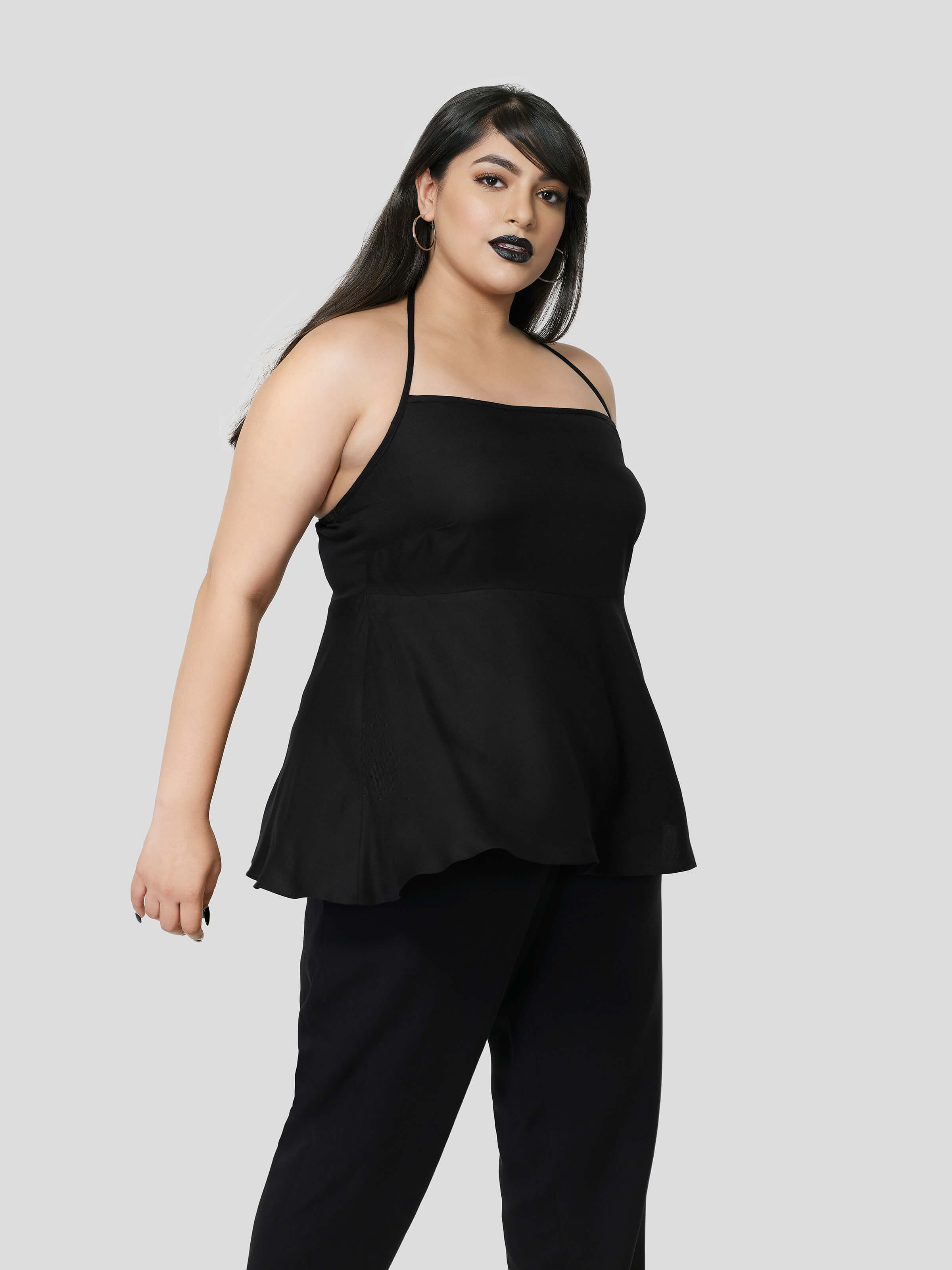 Black Halter Neck Top with Narrow Pants - Zest Mélange  Black Halter Neck Top with Narrow Pants - Zest Mélange
