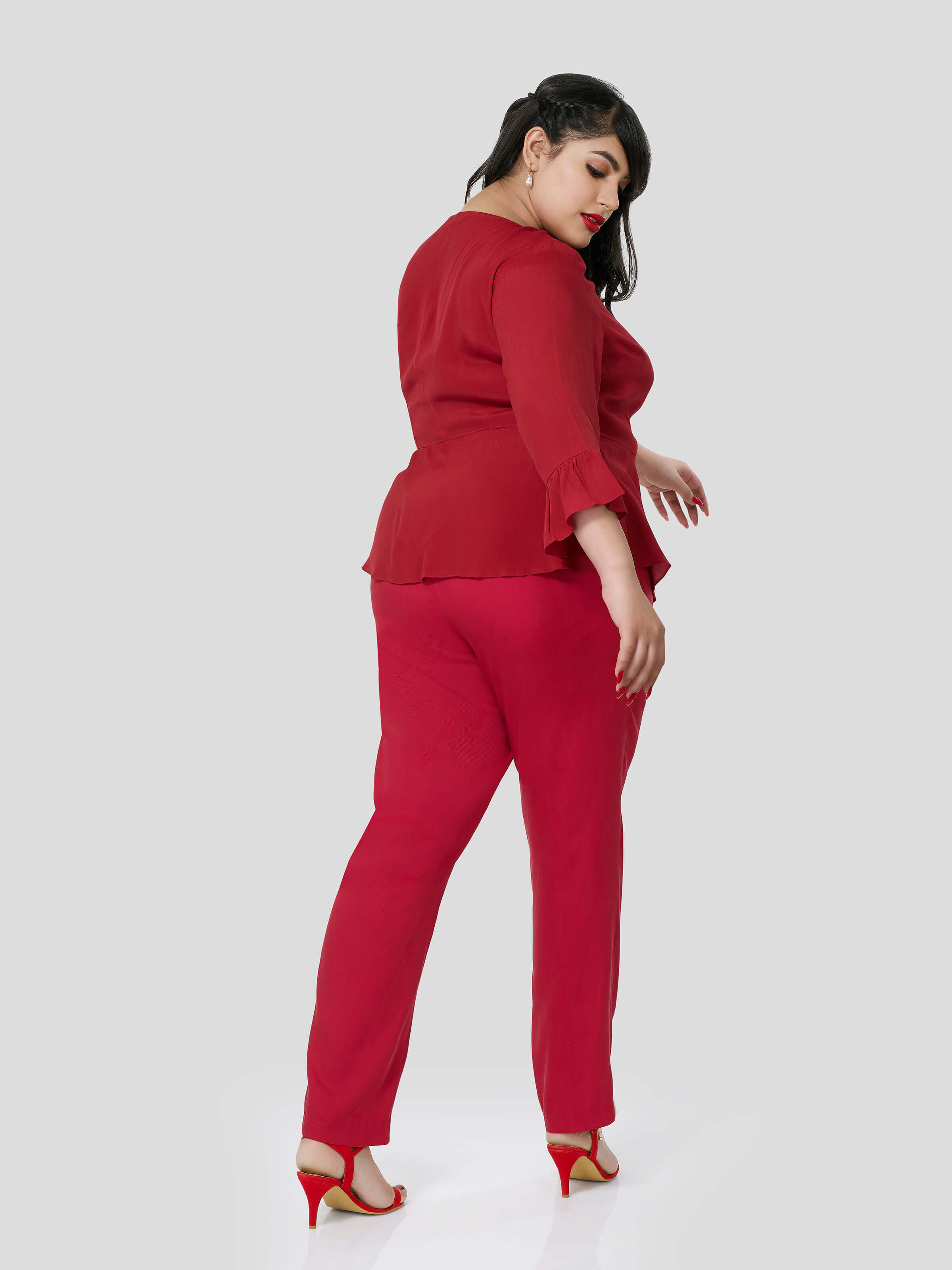 Red Wrap Around Top With Narrow Pants - Zest Mélange  Red Wrap Around Top With Narrow Pants - Zest Mélange
