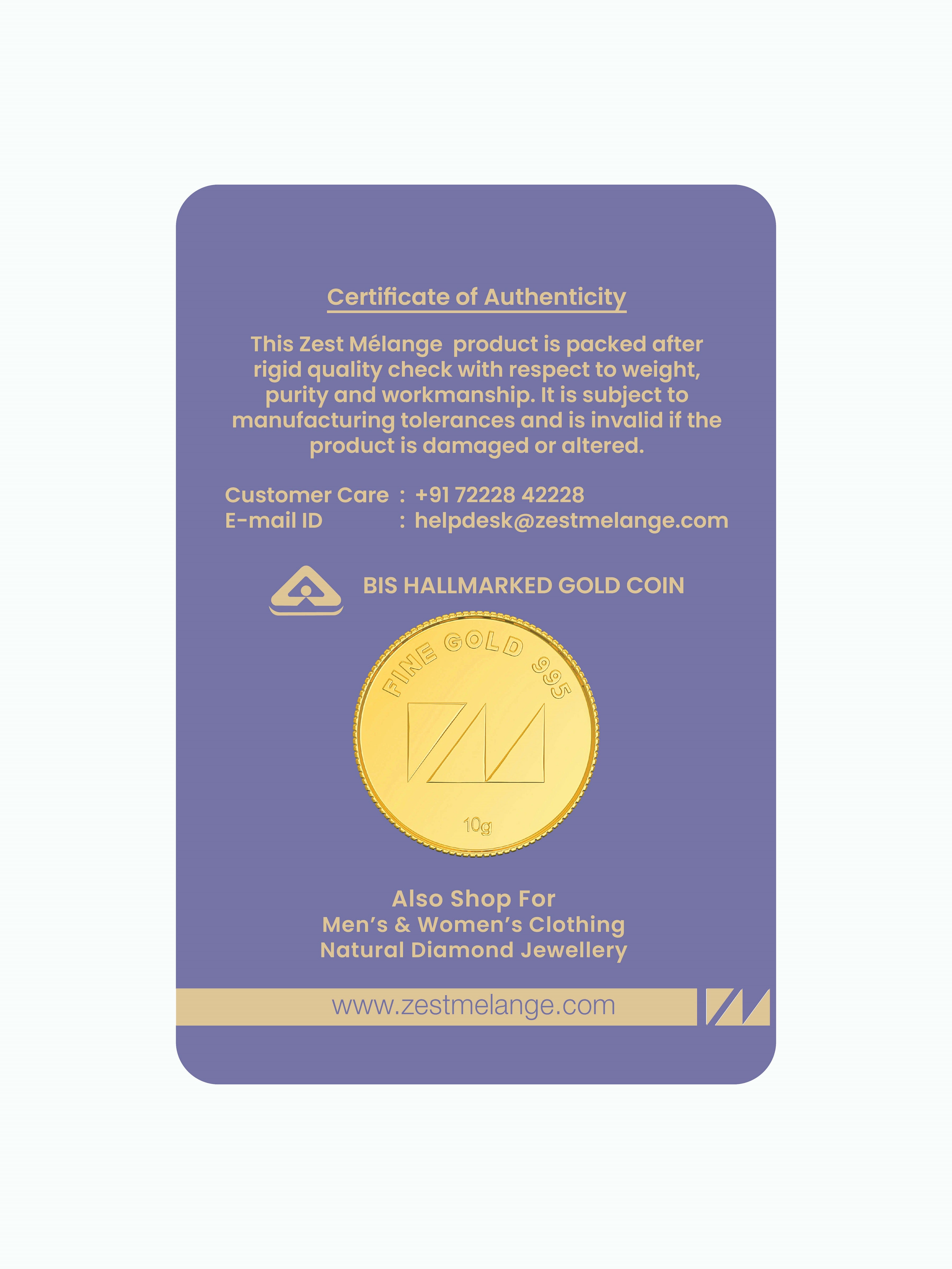 10 Gram 995 Purity Goddess Laxmi Gold Coin - Zest Mélange  10 Gram 995 Purity Goddess Laxmi Gold Coin - Zest Mélange