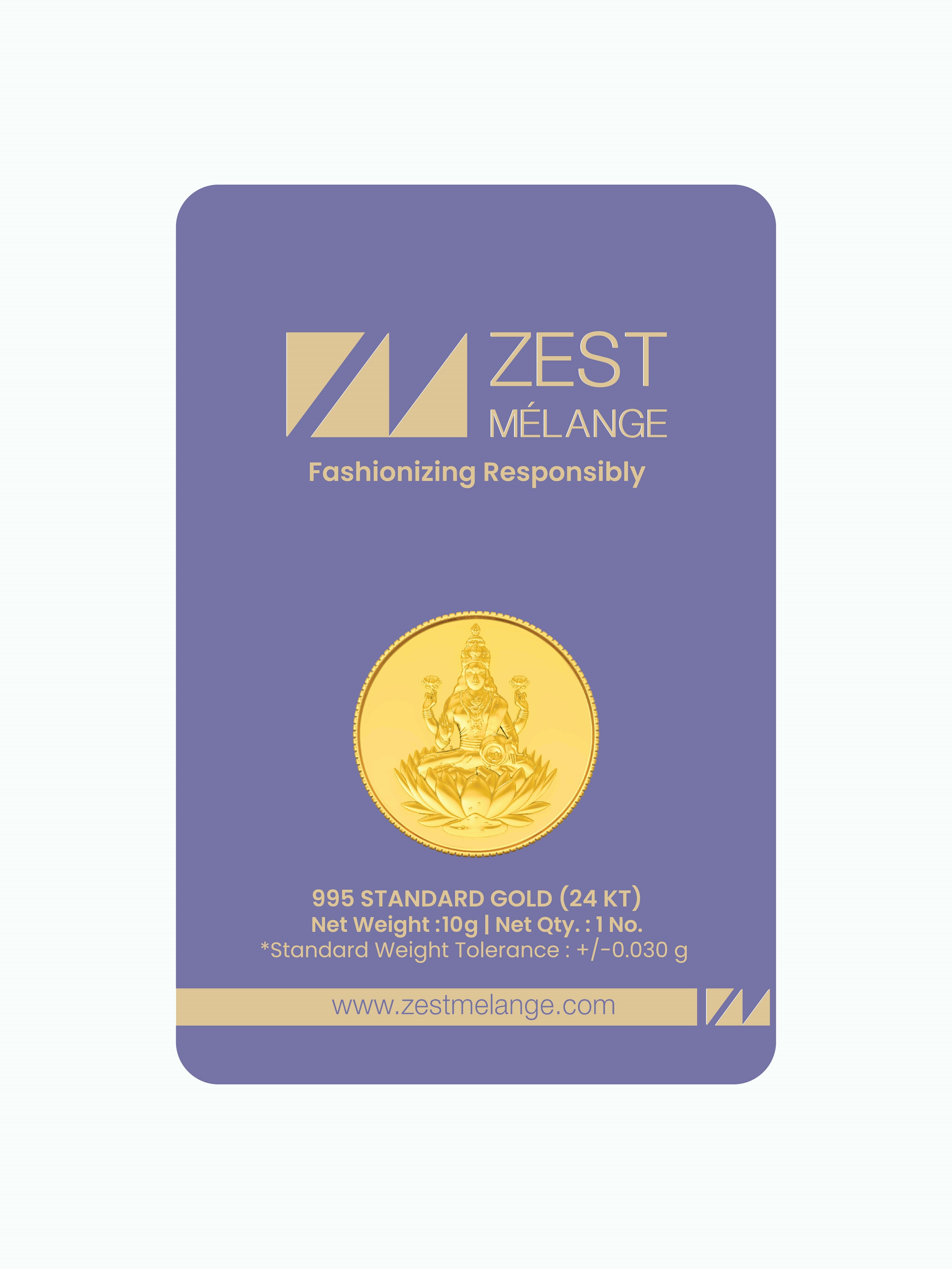 10 Gram 995 Purity Goddess Laxmi Gold Coin - Zest Mélange  10 Gram 995 Purity Goddess Laxmi Gold Coin - Zest Mélange