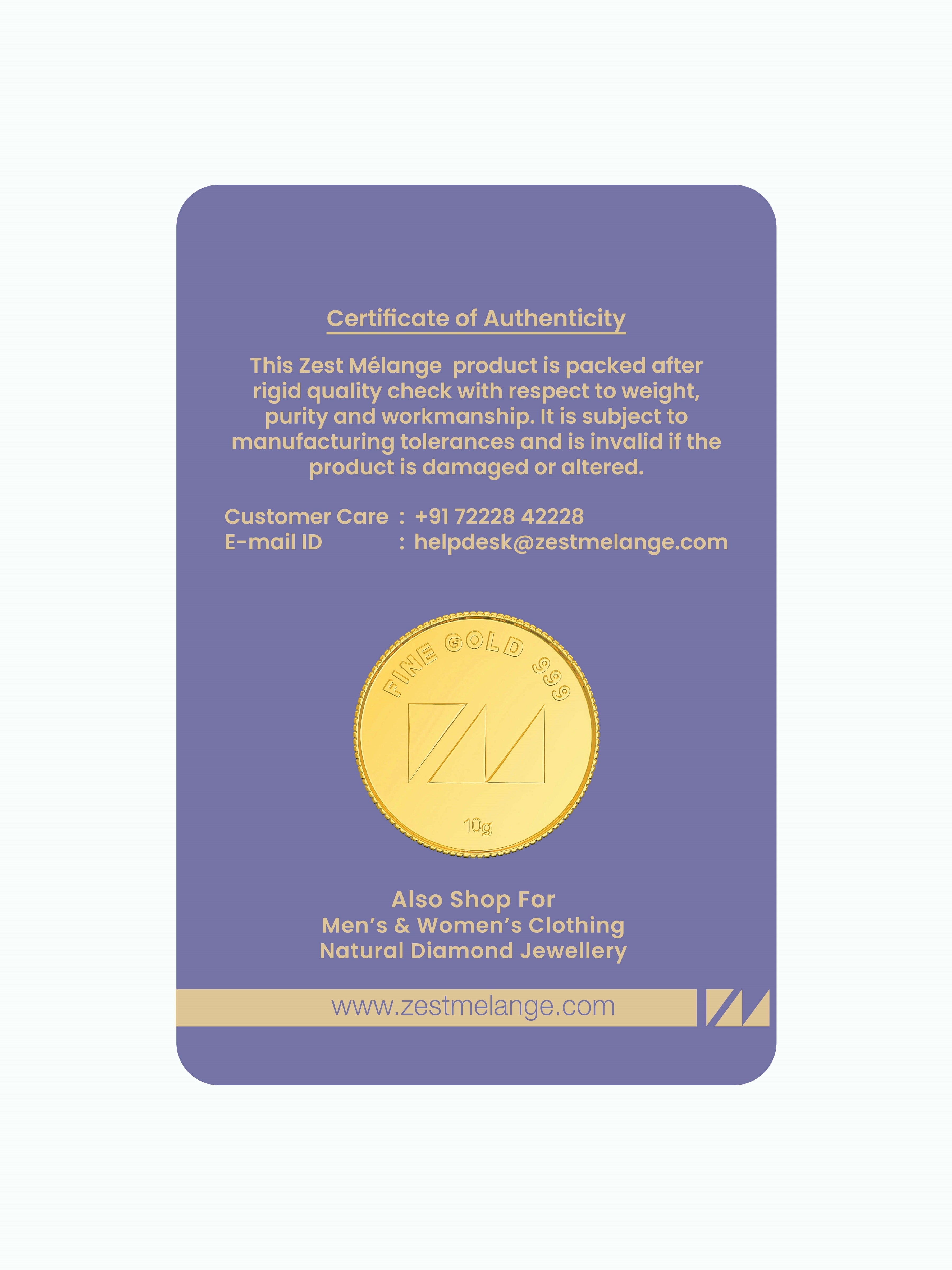 10 Gram 999 Purity Goddess Laxmi Gold Coin - Zest Mélange  10 Gram 999 Purity Goddess Laxmi Gold Coin - Zest Mélange