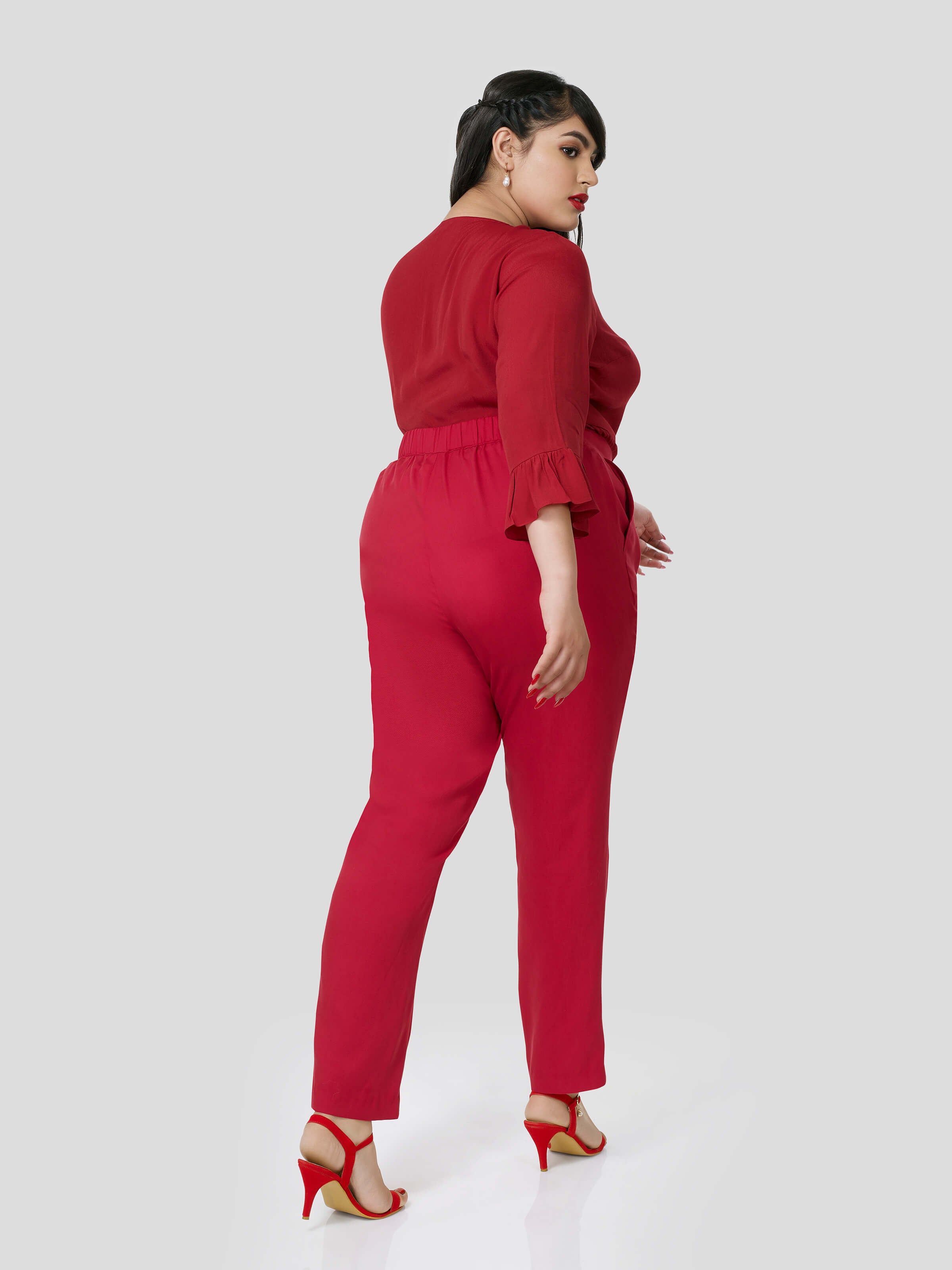 Red Wrap Around Top With Narrow Pants - Zest Mélange  Red Wrap Around Top With Narrow Pants - Zest Mélange