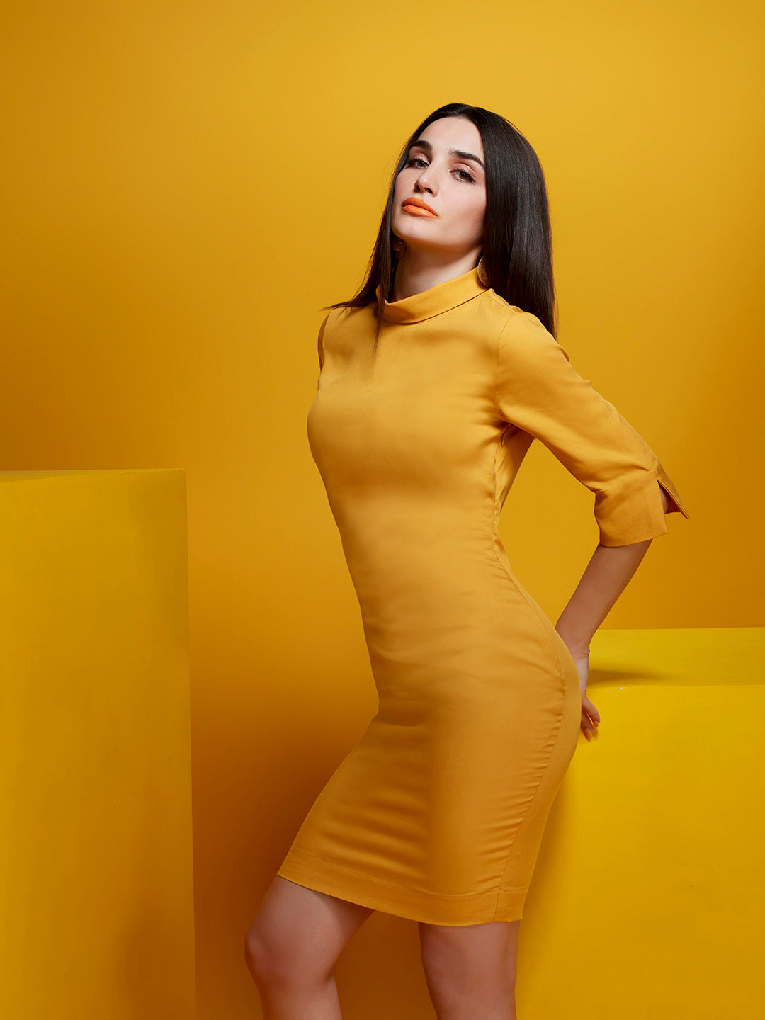 Rolled Collar Sunny Dress - Zest Mélange  Rolled Collar Sunny Dress - Zest Mélange