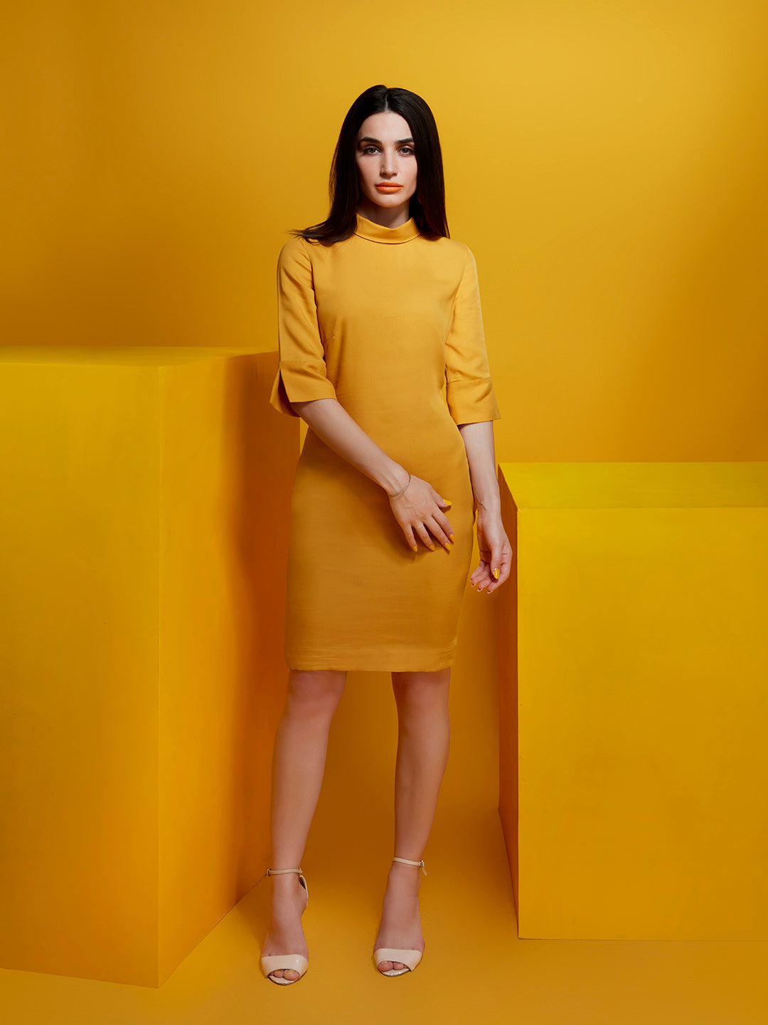 Rolled Collar Sunny Dress - Zest Mélange  Rolled Collar Sunny Dress - Zest Mélange