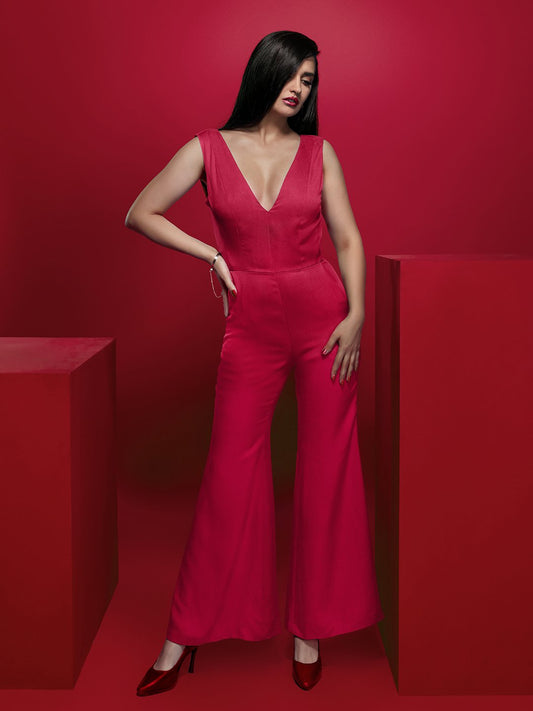 Savoir Fair Fit & Flair Jump Suit (Red) - Zest Mélange