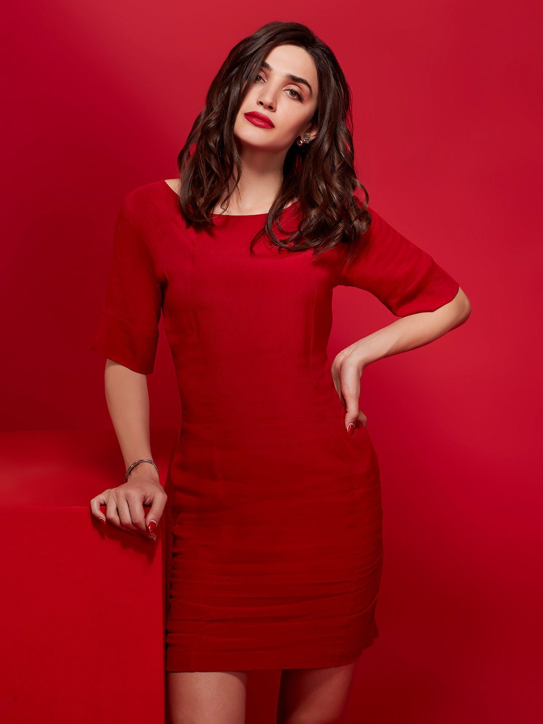 Splendacious Reglan Sleeve Princess Seam Dress - Zest Mélange  Splendacious Reglan Sleeve Princess Seam Dress - Zest Mélange