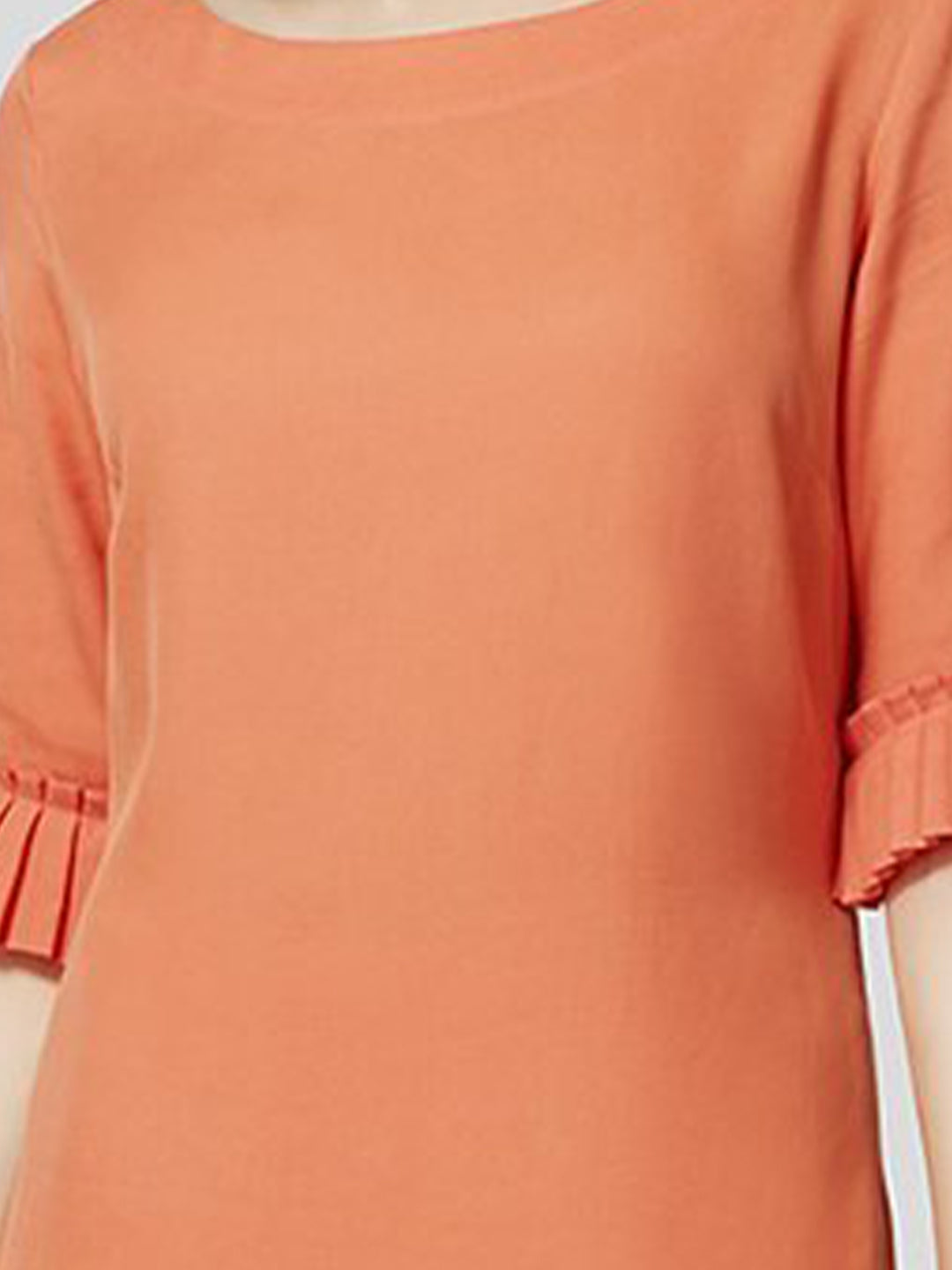 Boat Neck Shift Dress With Pleated Cuff Detail - Zest Mélange  Boat Neck Shift Dress With Pleated Cuff Detail - Zest Mélange