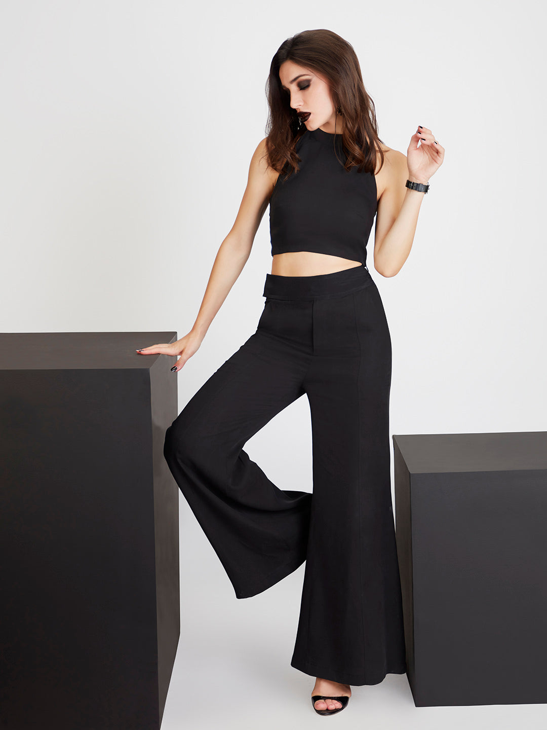 Suave Wide Waist Band Flared Pants - Zest Mélange  Suave Wide Waist Band Flared Pants - Zest Mélange